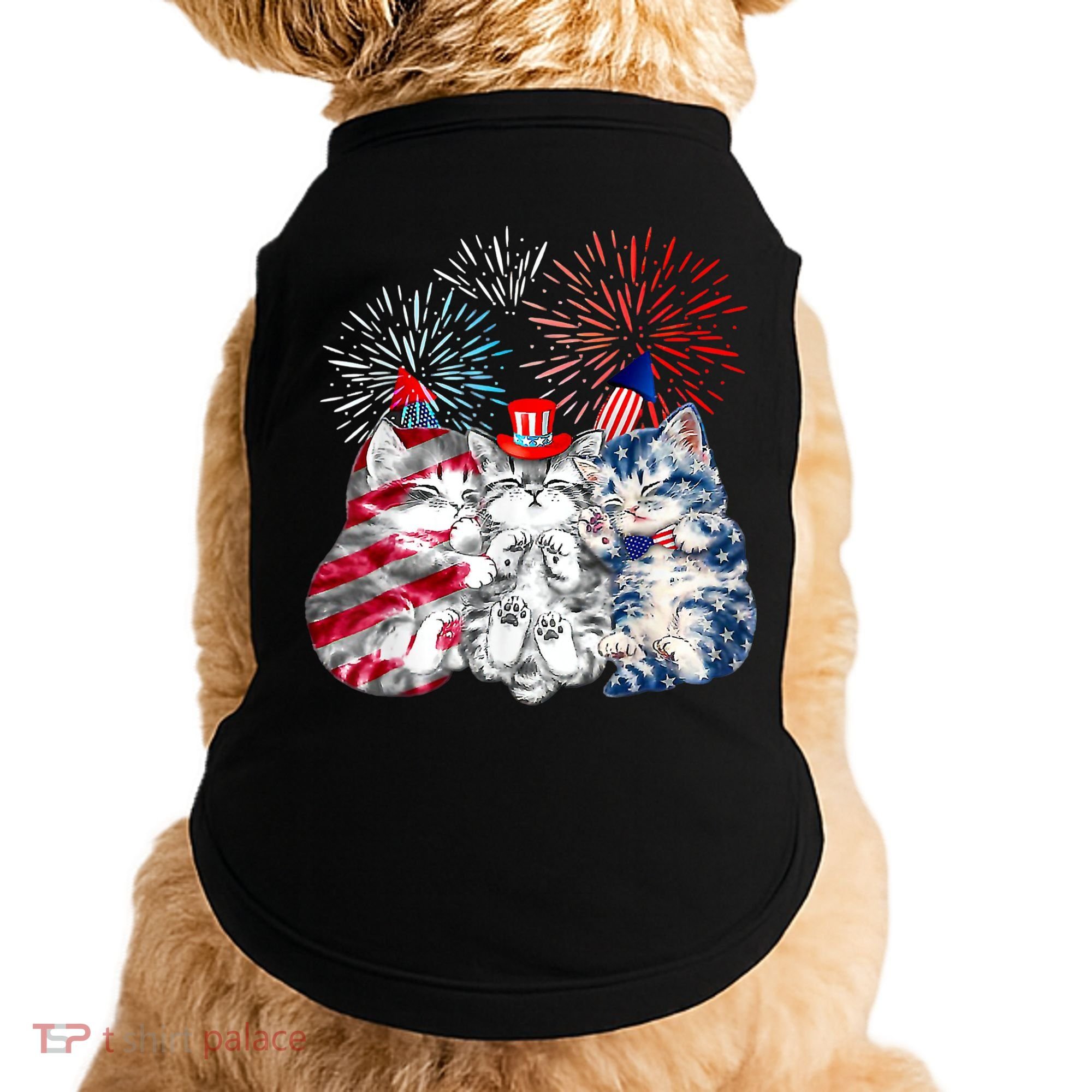 Funny Three Cat 4th Of July American Flag Patriotic Cat Doggie Tank