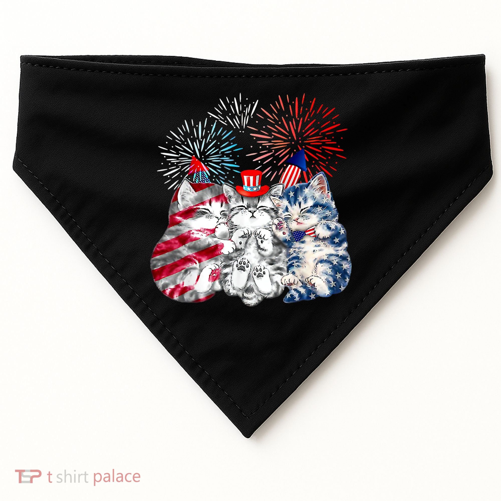 Funny Three Cat 4th Of July American Flag Patriotic Cat USA-Made Doggie Bandana