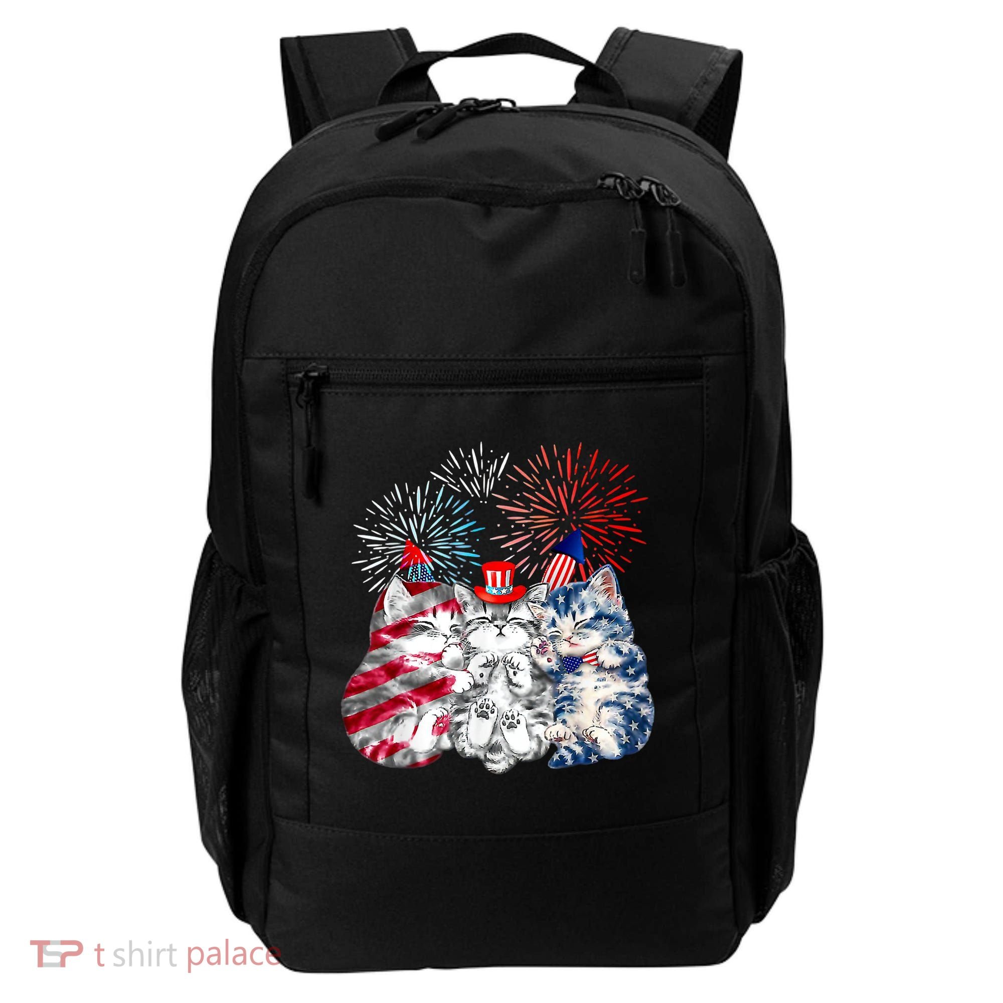 Funny Three Cat 4th Of July American Flag Patriotic Cat Backpack
