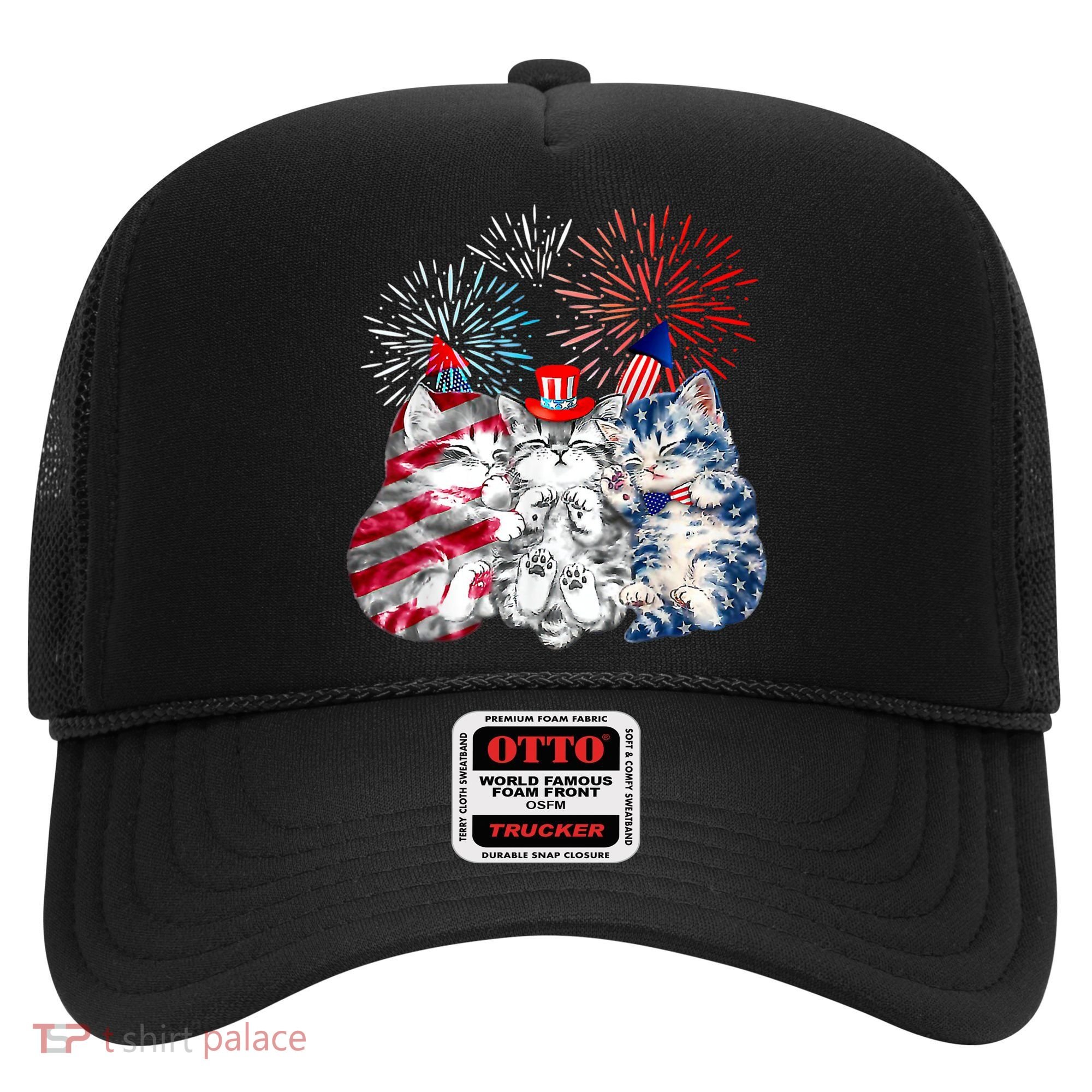 Funny Three Cat 4th Of July American Flag Patriotic Cat Hat
