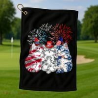 Funny Three Cat 4th Of July American Flag Patriotic Cat Golf Towel thumb 1