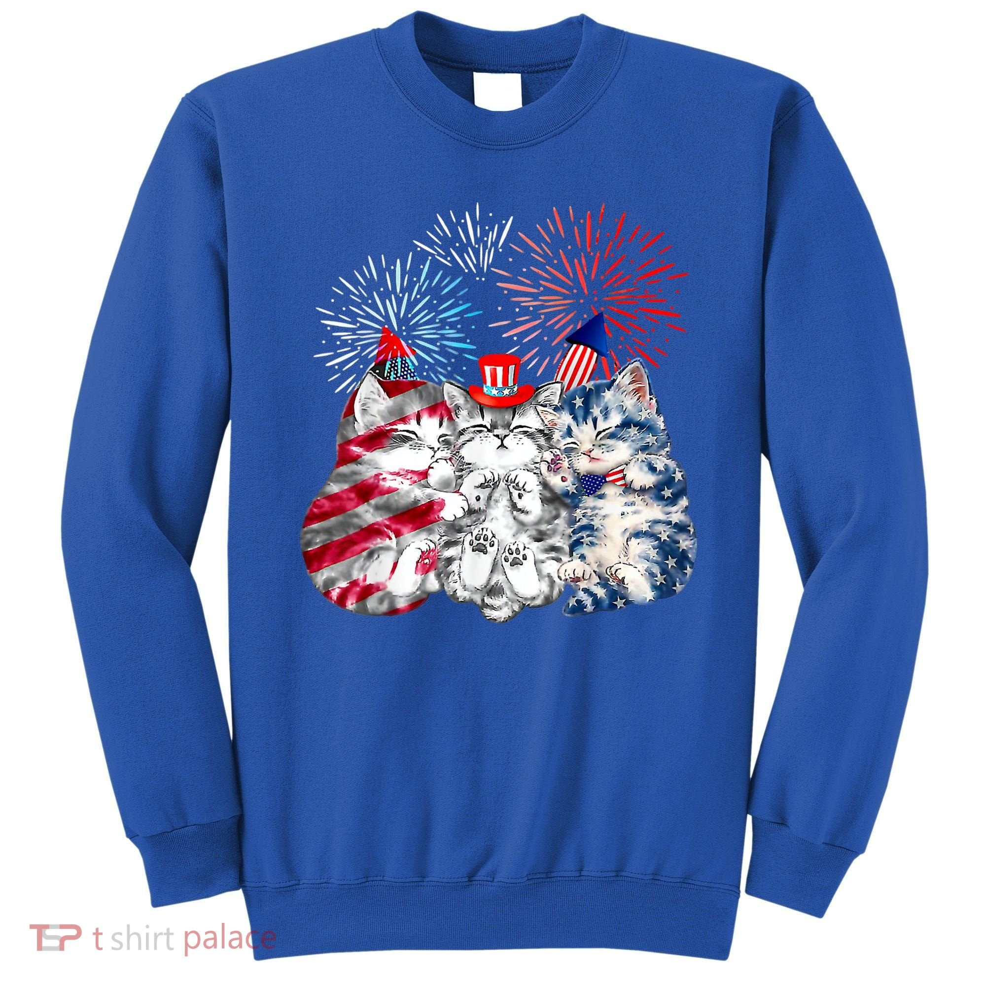 Funny Three Cat 4th Of July American Flag Patriotic Cat Sweatshirt