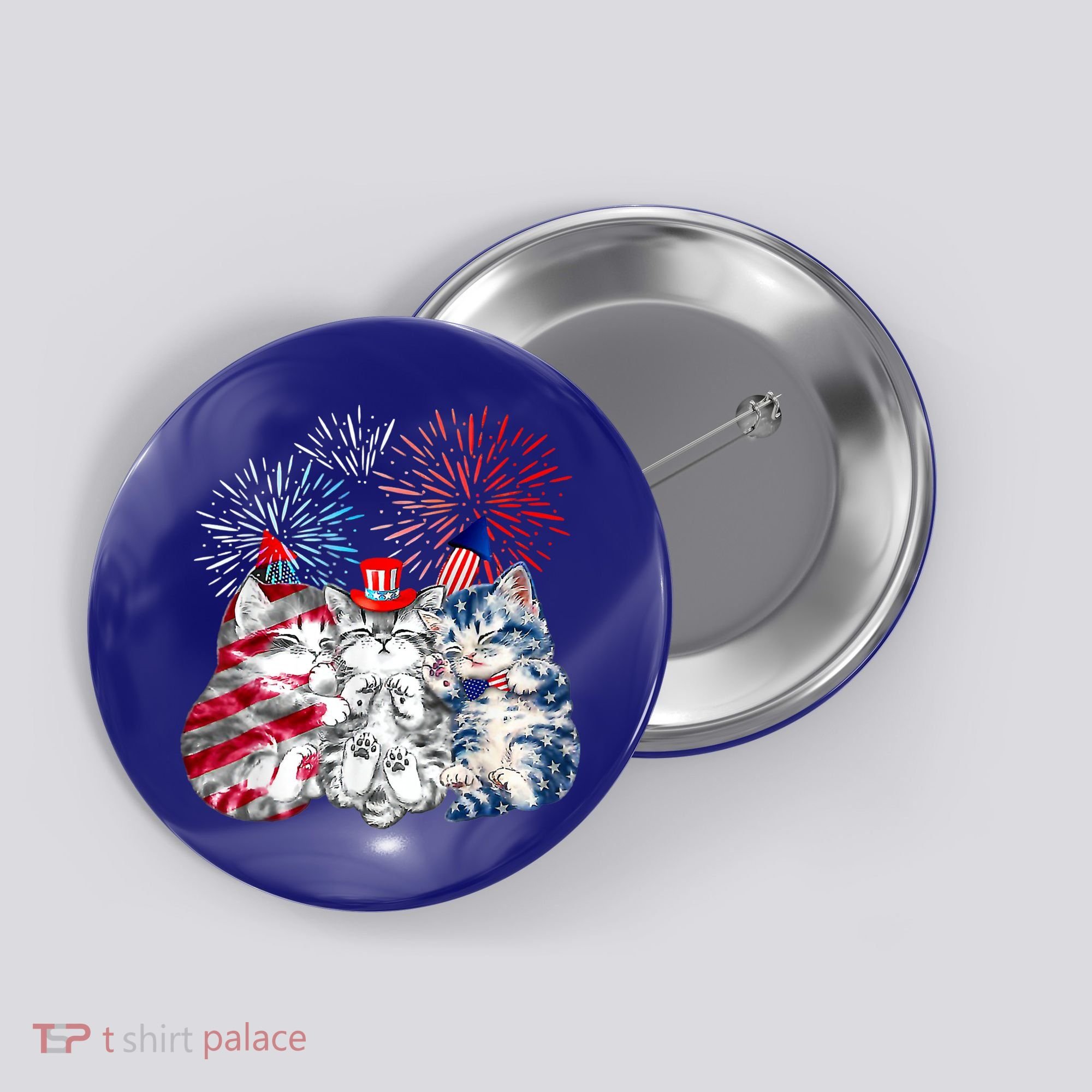 Funny Three Cat 4th Of July American Flag Patriotic Cat Button