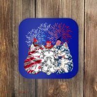 Funny Three Cat 4th Of July American Flag Patriotic Cat Coaster thumb 0
