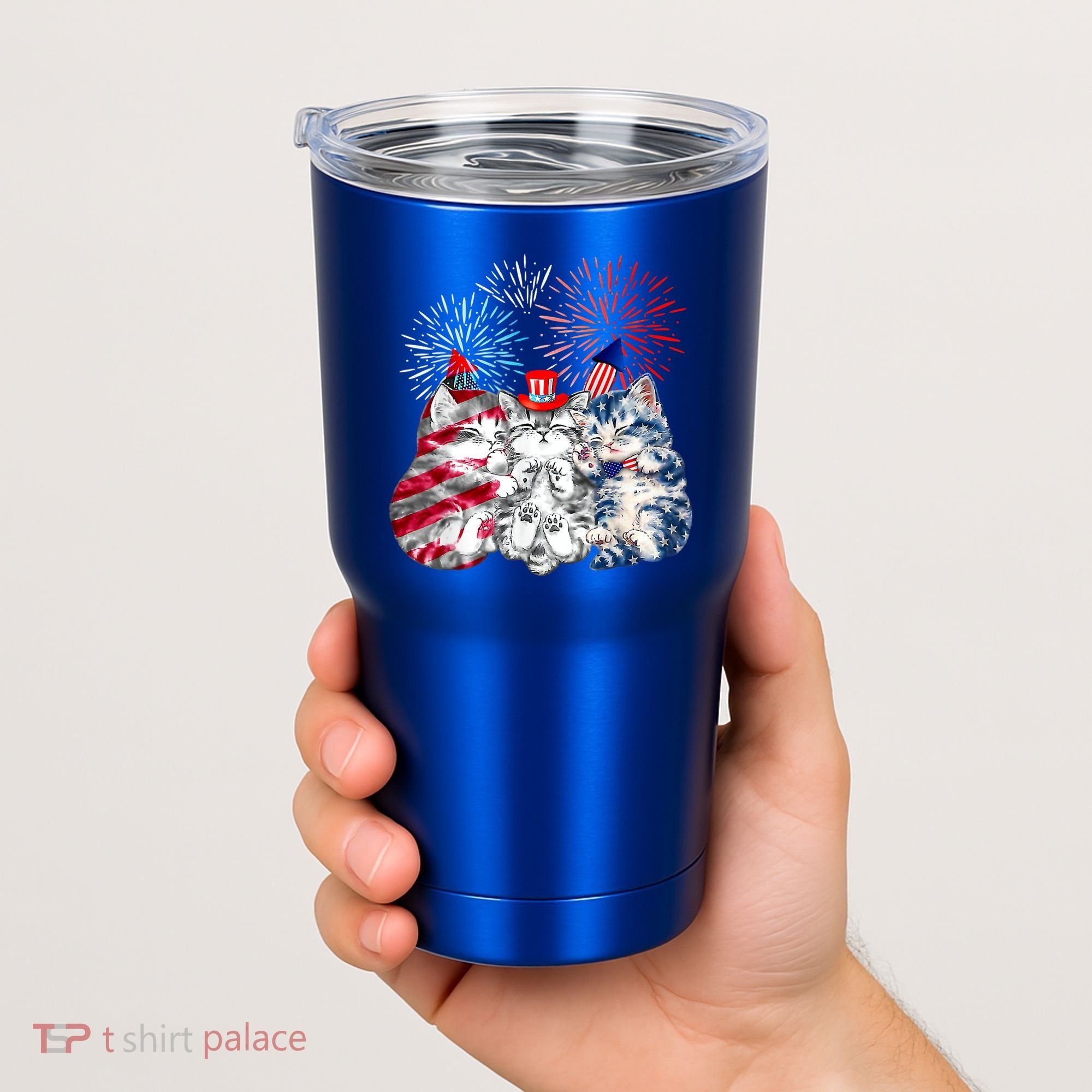 Funny Three Cat 4th Of July American Flag Patriotic Cat Tumbler