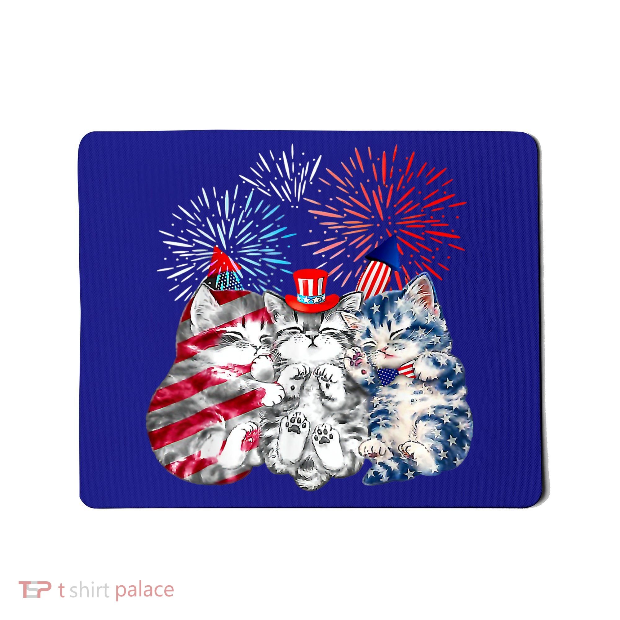 Funny Three Cat 4th Of July American Flag Patriotic Cat Mousepad