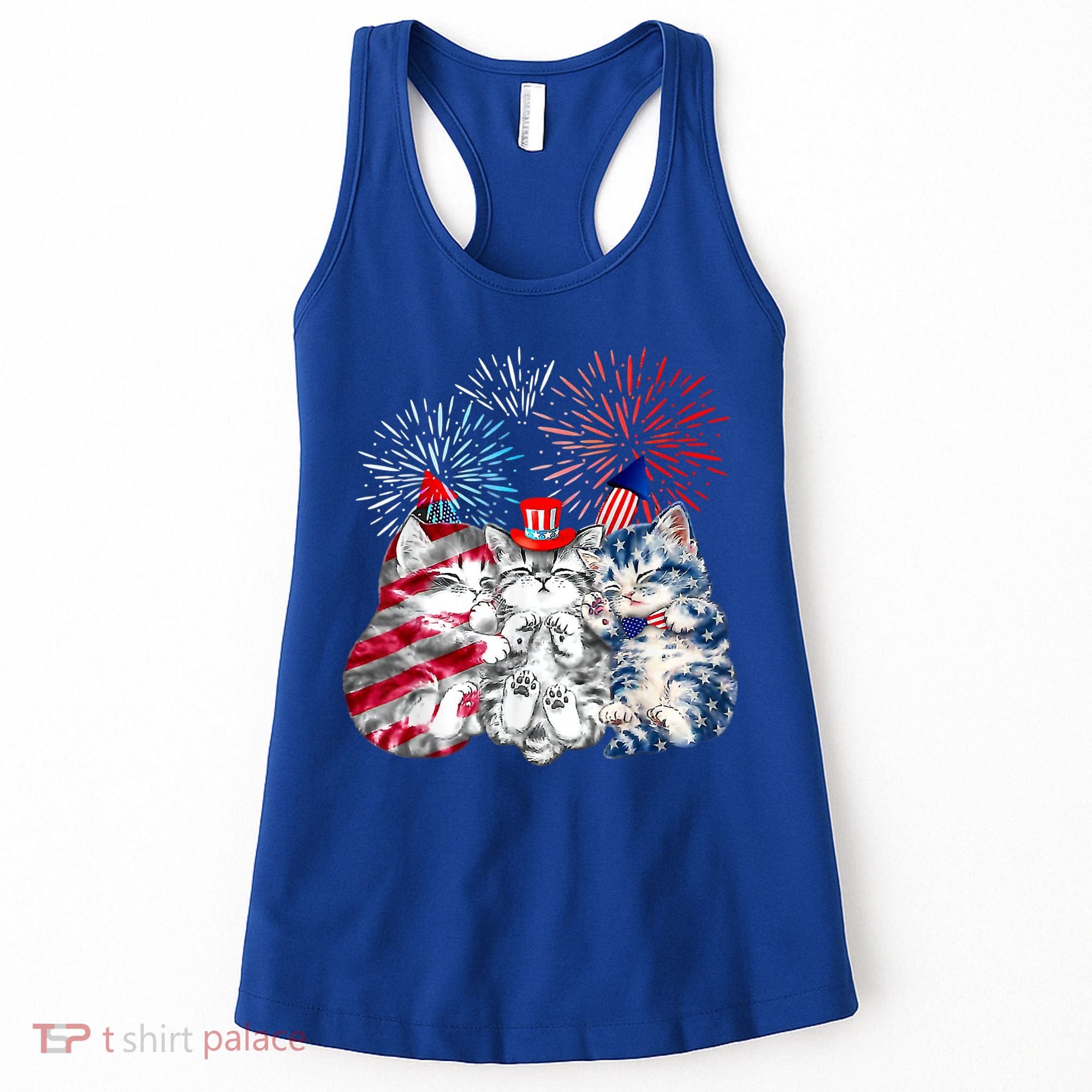 Funny Three Cat 4th Of July American Flag Patriotic Cat Women's Tank Top