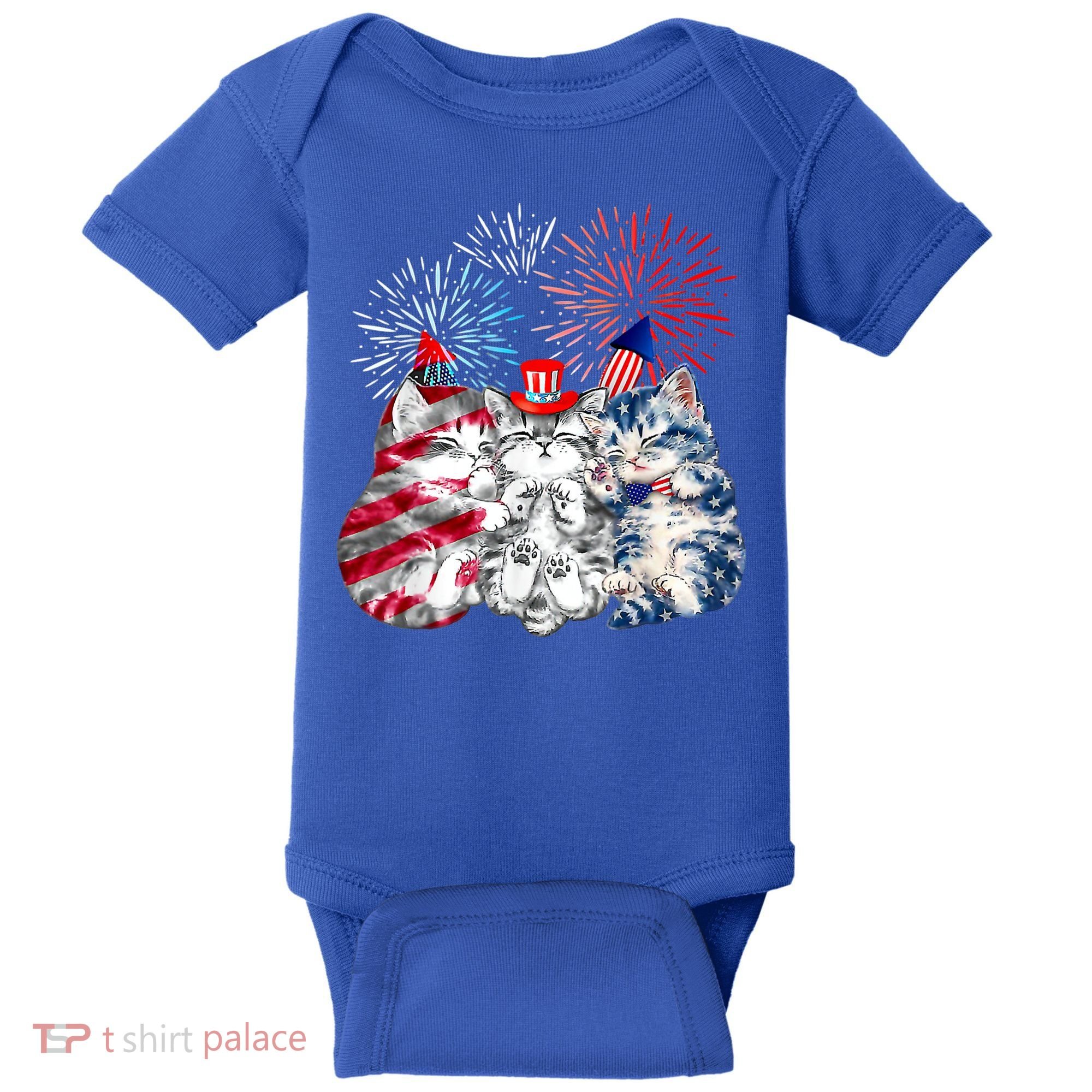 Funny Three Cat 4th Of July American Flag Patriotic Cat Baby Bodysuit