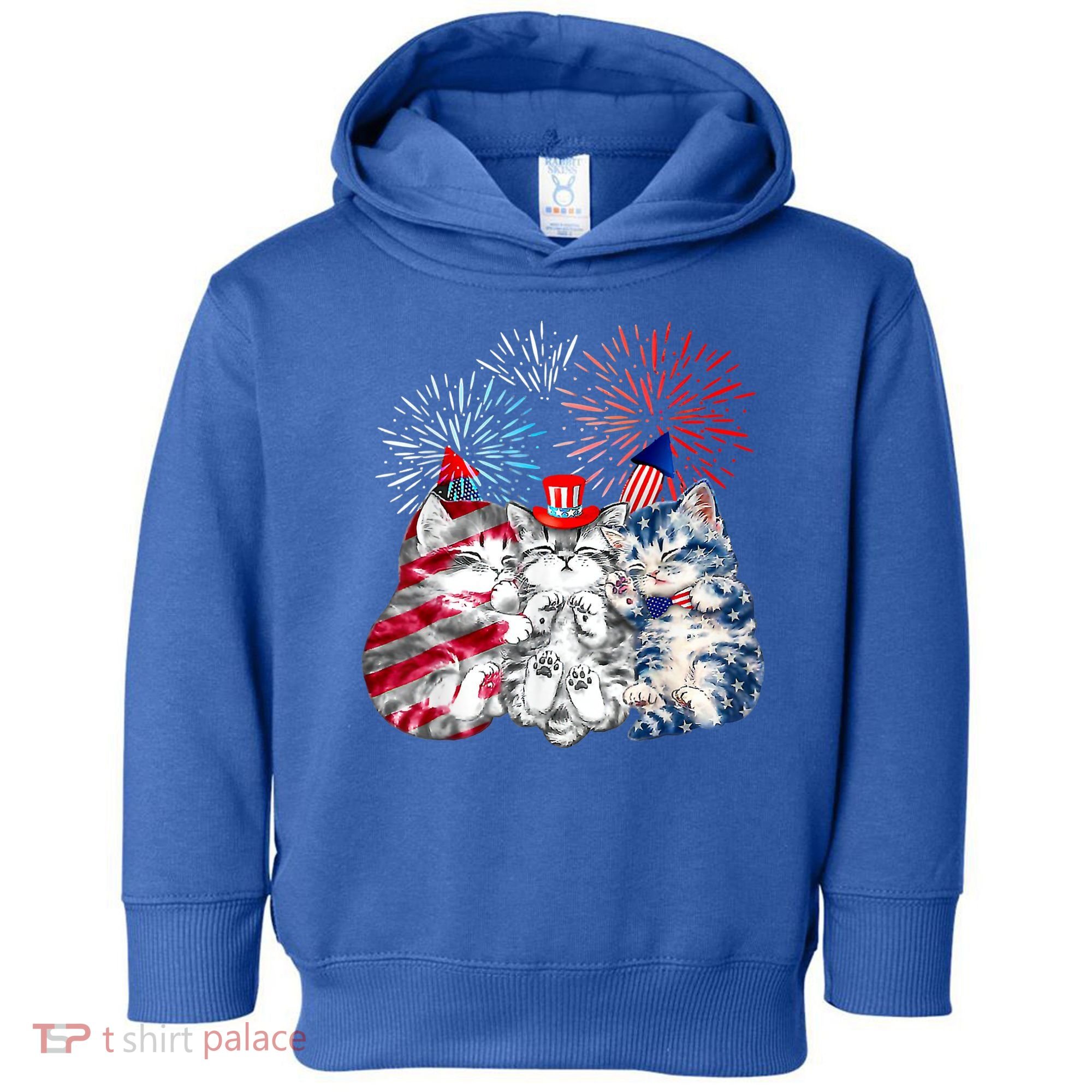 Funny Three Cat 4th Of July American Flag Patriotic Cat Toddler Hoodie