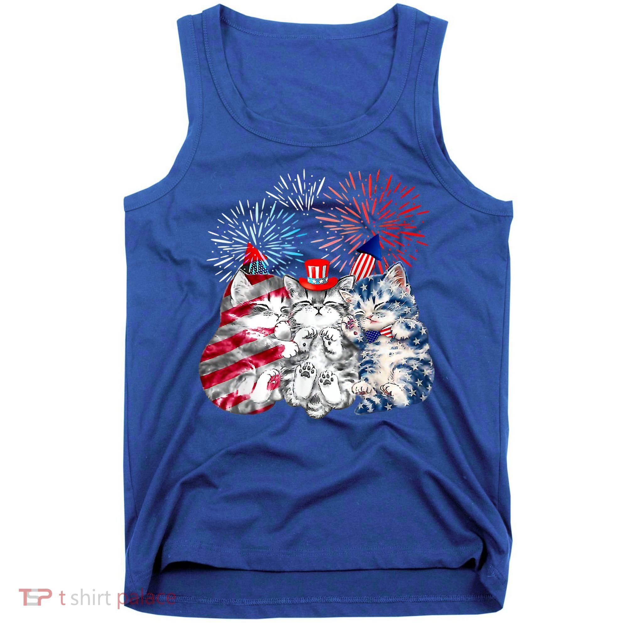 Funny Three Cat 4th Of July American Flag Patriotic Cat Tank Top