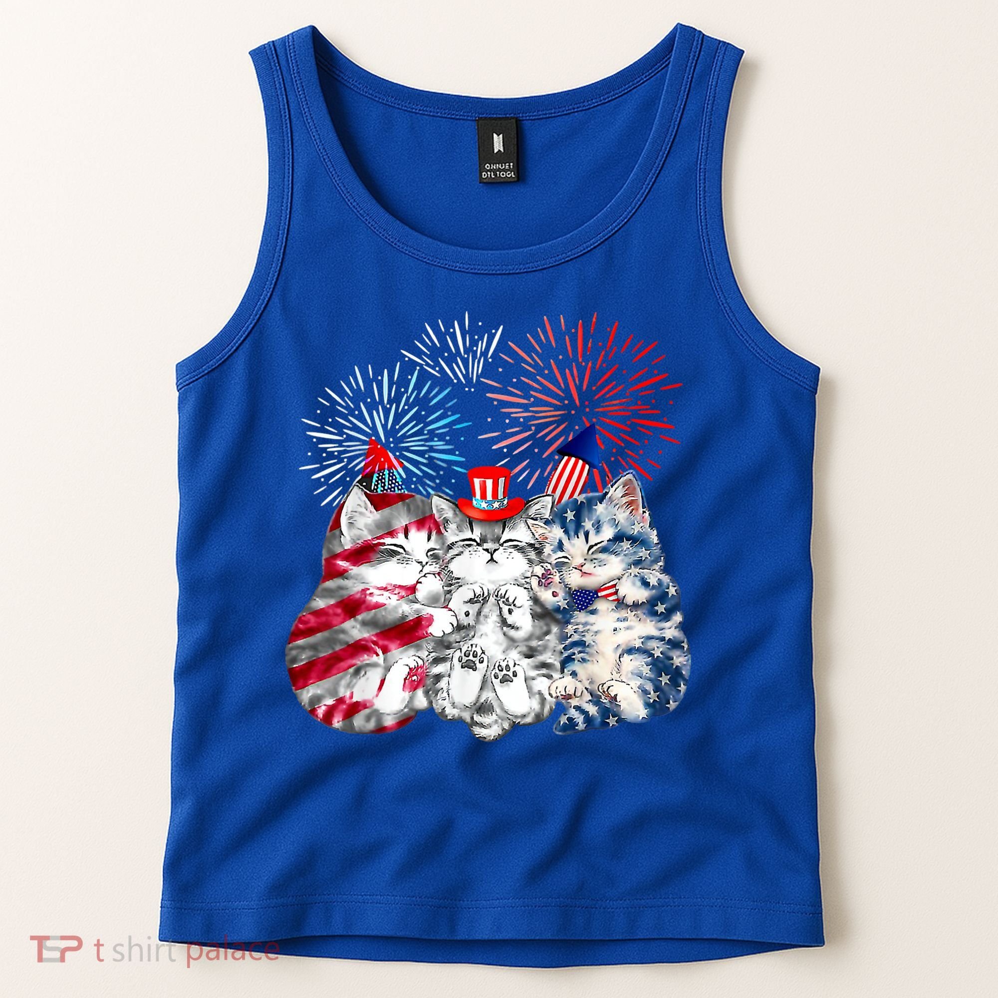 Funny Three Cat 4th Of July American Flag Patriotic Cat Tank Top