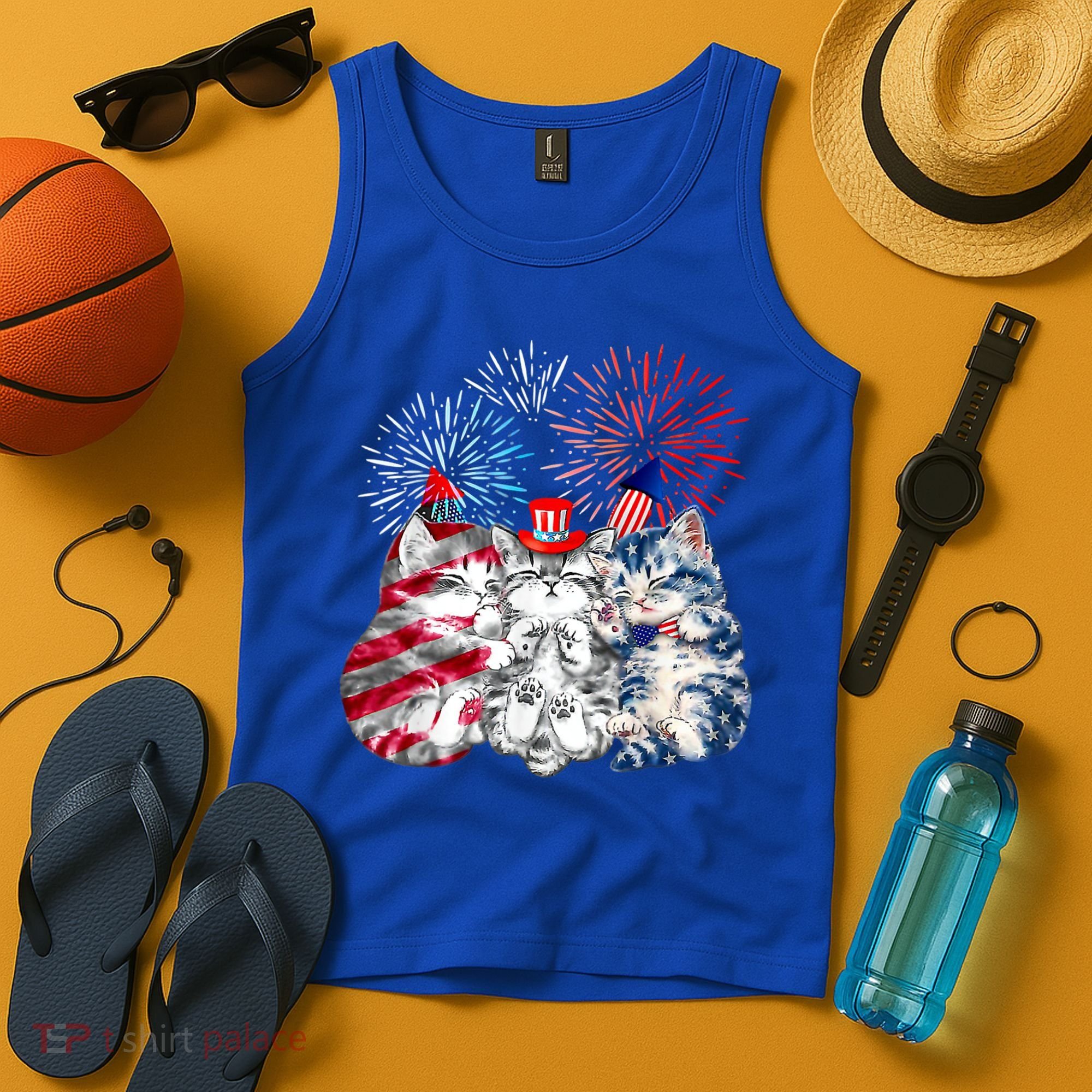 Funny Three Cat 4th Of July American Flag Patriotic Cat Tank Top
