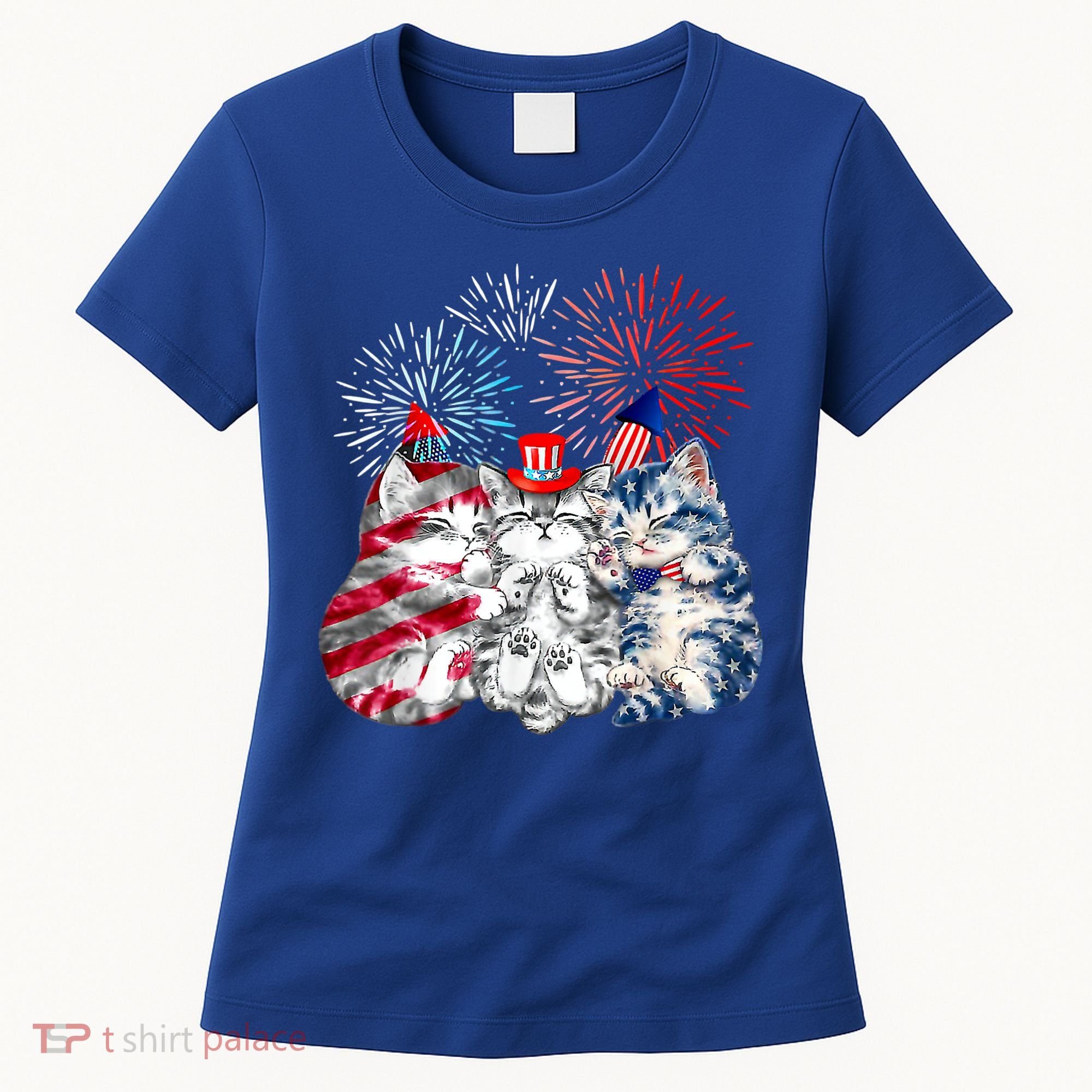 Funny Three Cat 4th Of July American Flag Patriotic Cat Women's T-Shirt
