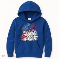 Funny Three Cat 4th Of July American Flag Patriotic Cat Kids Hoodie thumb 0