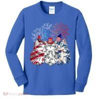 Funny Three Cat 4th Of July American Flag Patriotic Cat Kids Long Sleeve Shirt thumb 0