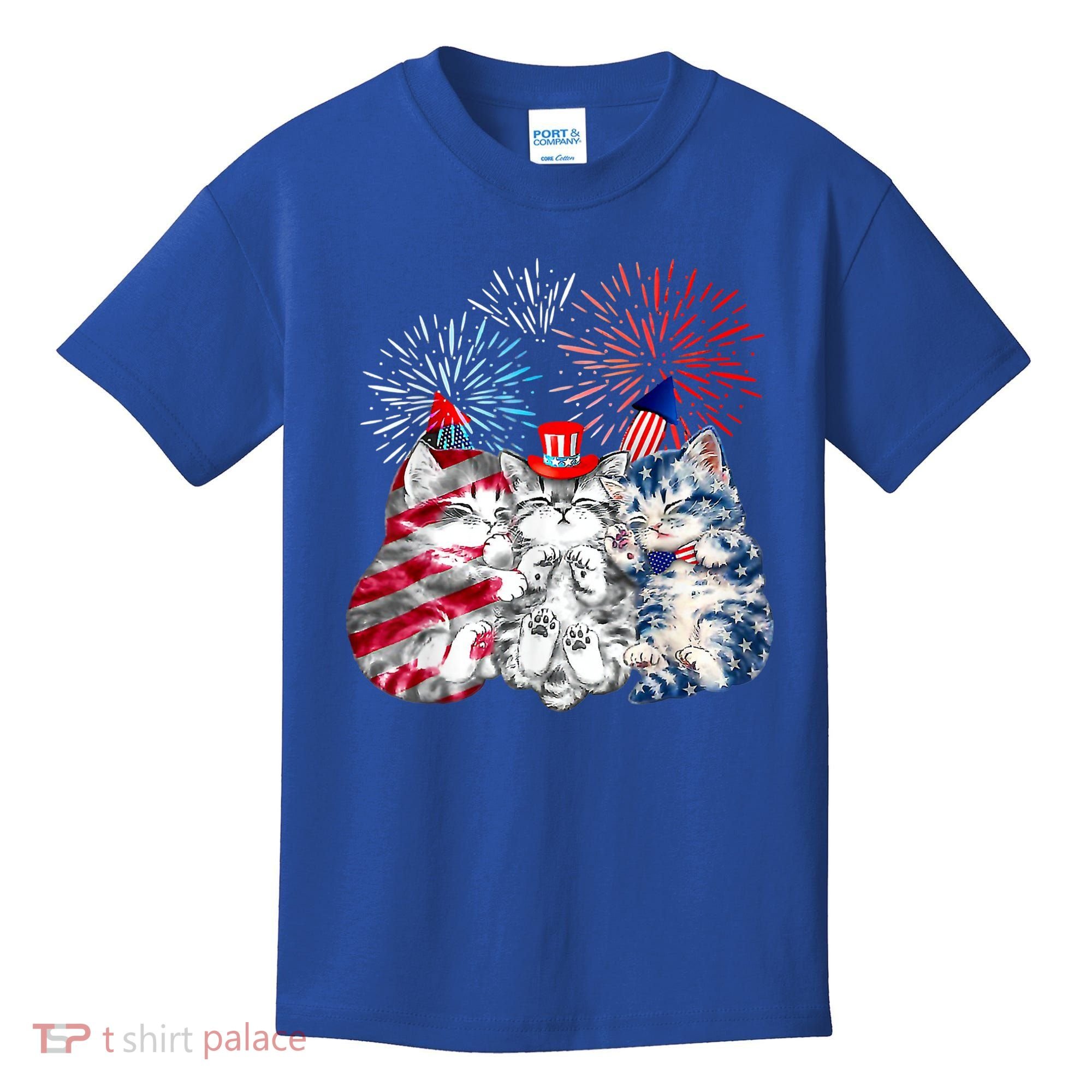 Funny Three Cat 4th Of July American Flag Patriotic Cat Kids T-Shirt