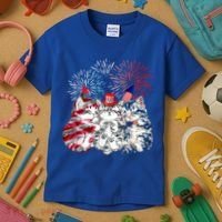 Funny Three Cat 4th Of July American Flag Patriotic Cat Kids T-Shirt thumb 3