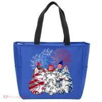 Funny Three Cat 4th Of July American Flag Patriotic Cat Tote Bag thumb 0