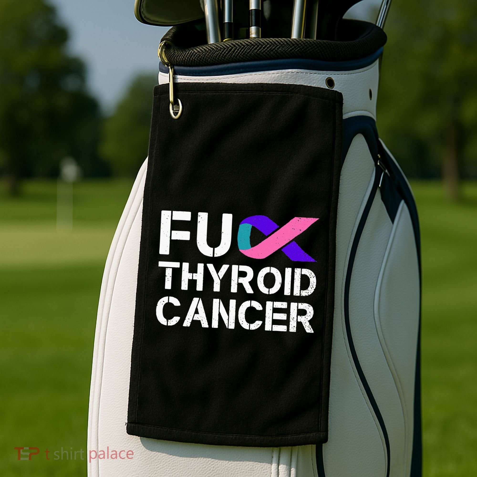 Fuck Thyroid Cancer Awareness Month Ribbon Survivor Fighter Golf Towel