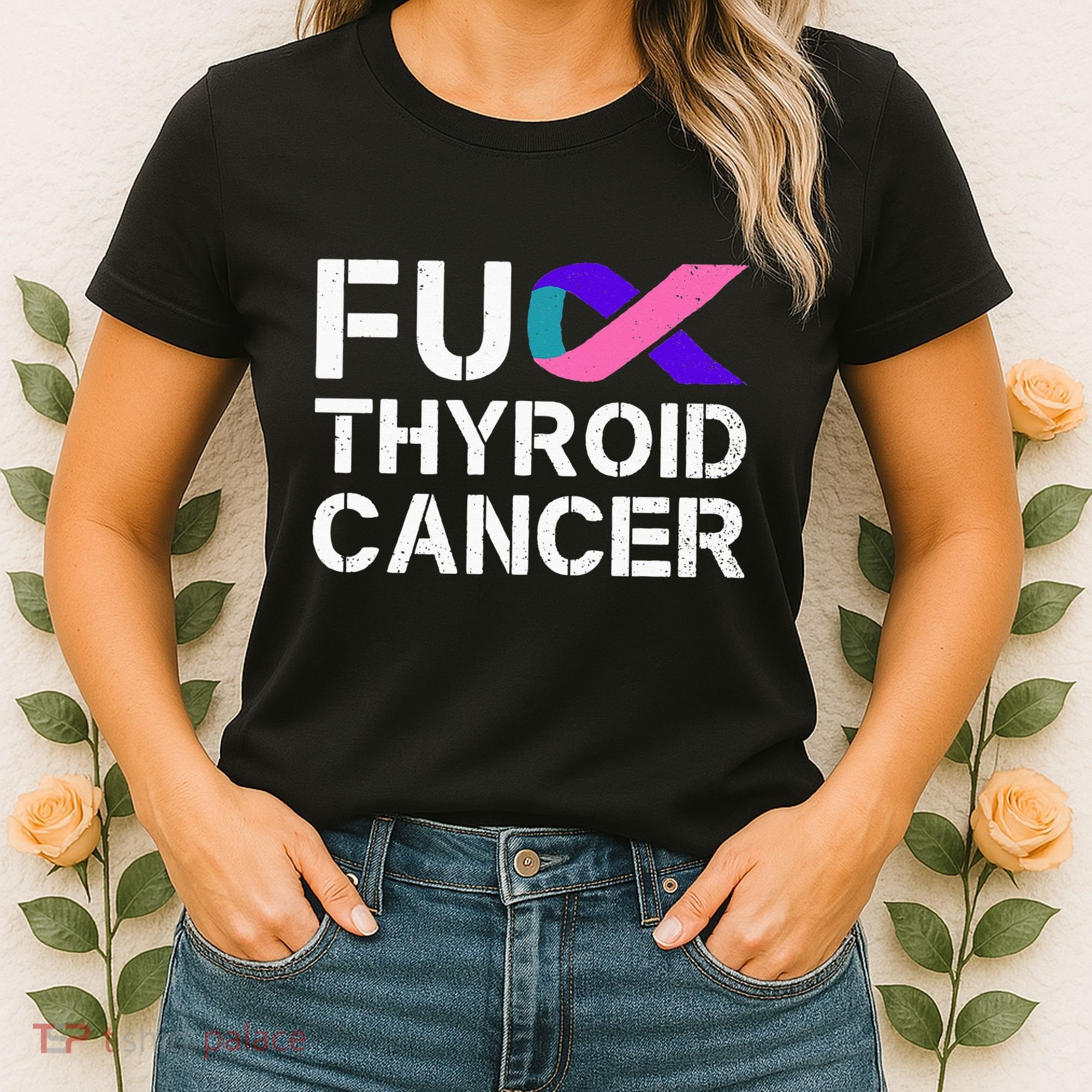 Fuck Thyroid Cancer Awareness Month Ribbon Survivor Fighter Women's T-Shirt