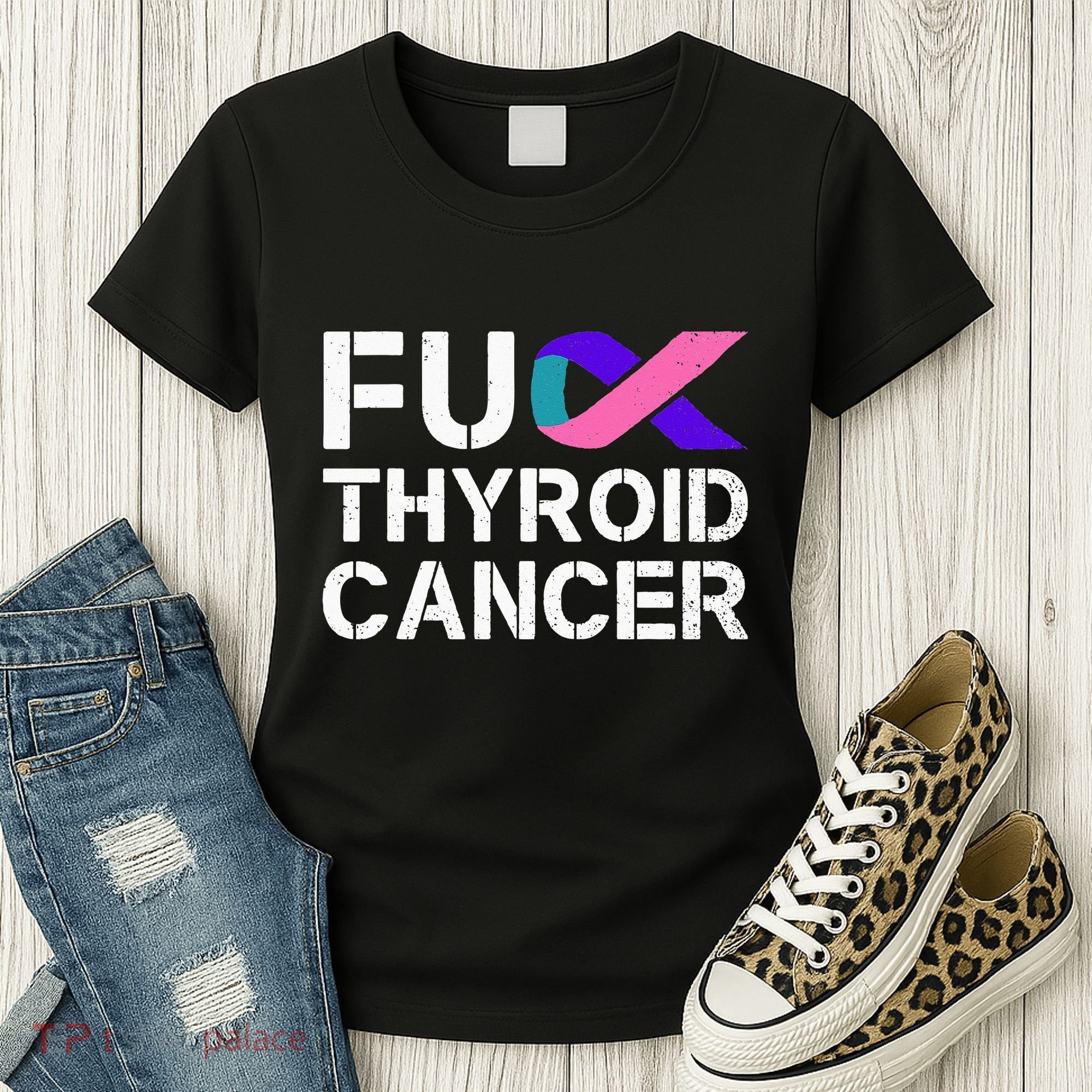 Fuck Thyroid Cancer Awareness Month Ribbon Survivor Fighter Women's T-Shirt