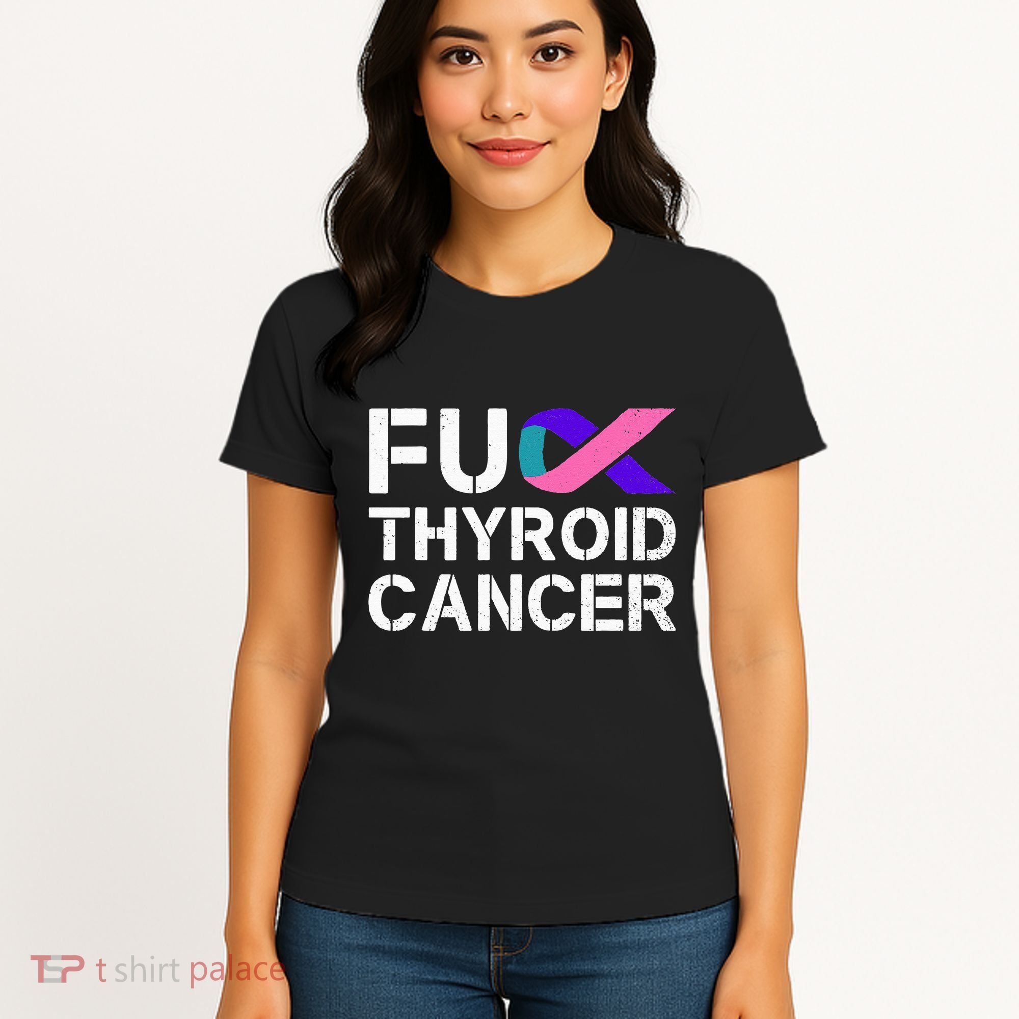 Fuck Thyroid Cancer Awareness Month Ribbon Survivor Fighter Women's T-Shirt