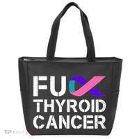 Fuck Thyroid Cancer Awareness Month Ribbon Survivor Fighter Tote Bag thumb 0