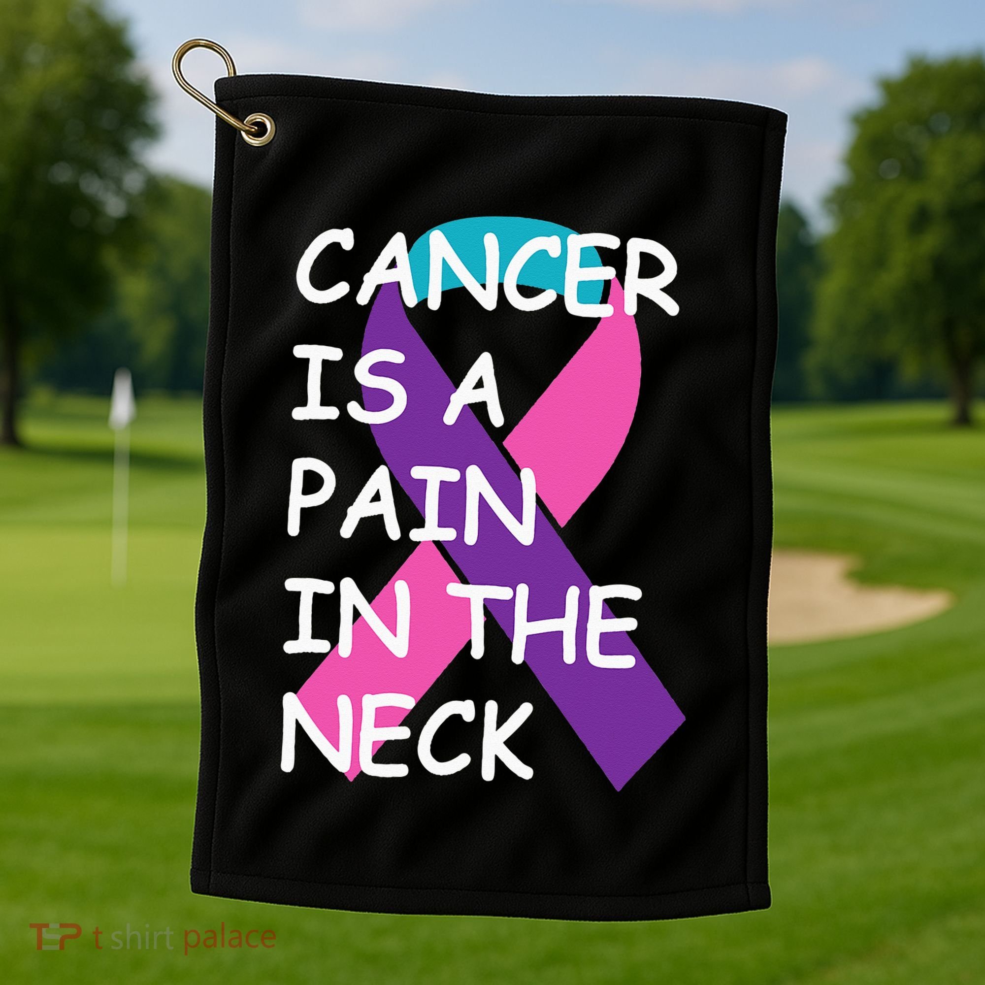 Funny Thyroid Cancer Survivor Cancer Is A Pain In The Neck Golf Towel
