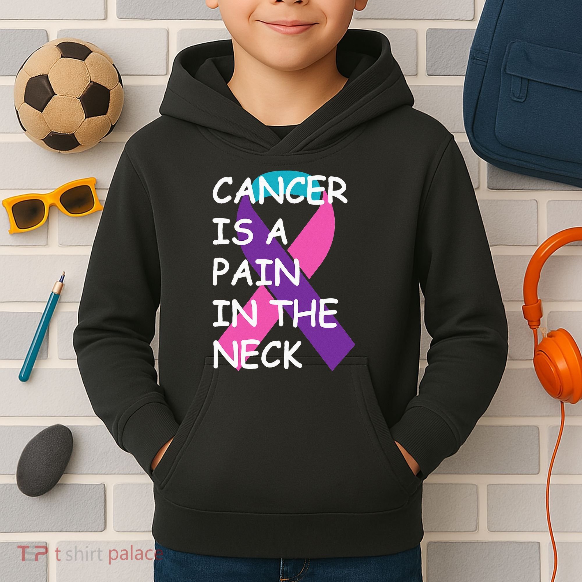 Funny Thyroid Cancer Survivor Cancer Is A Pain In The Neck Kids Hoodie