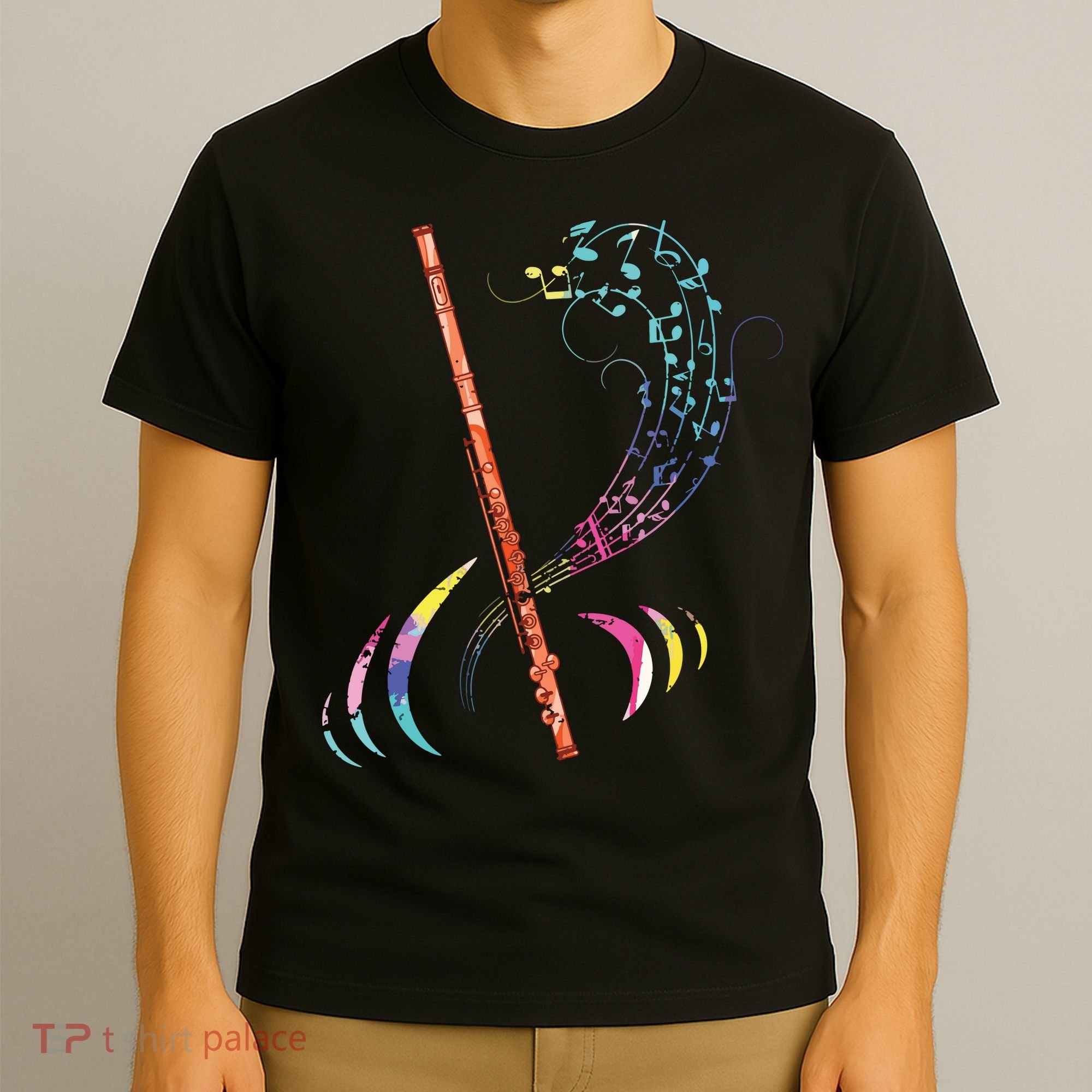 Flutist Treble Clef Classical Music Colorful Flute T-Shirt