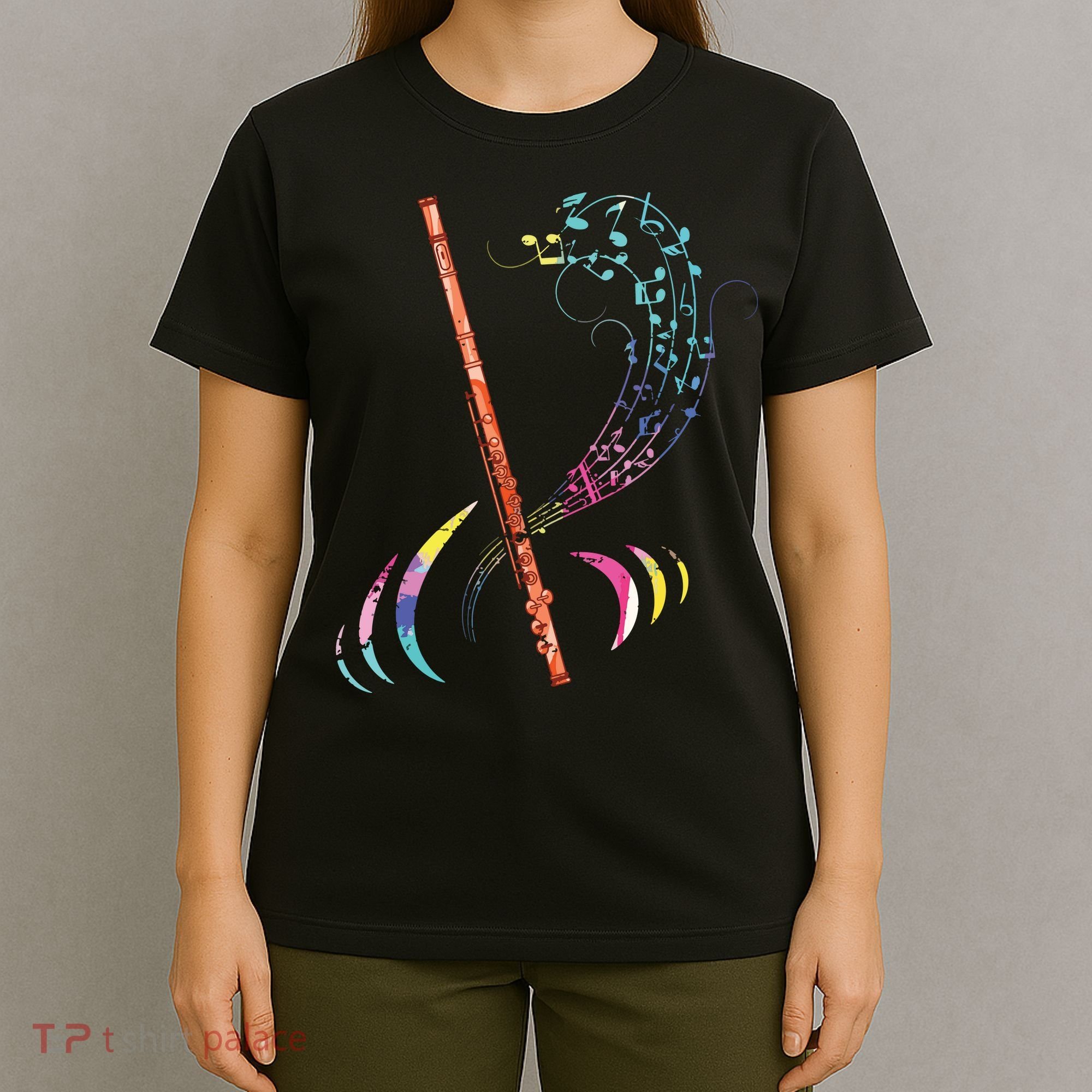 Flutist Treble Clef Classical Music Colorful Flute T-Shirt