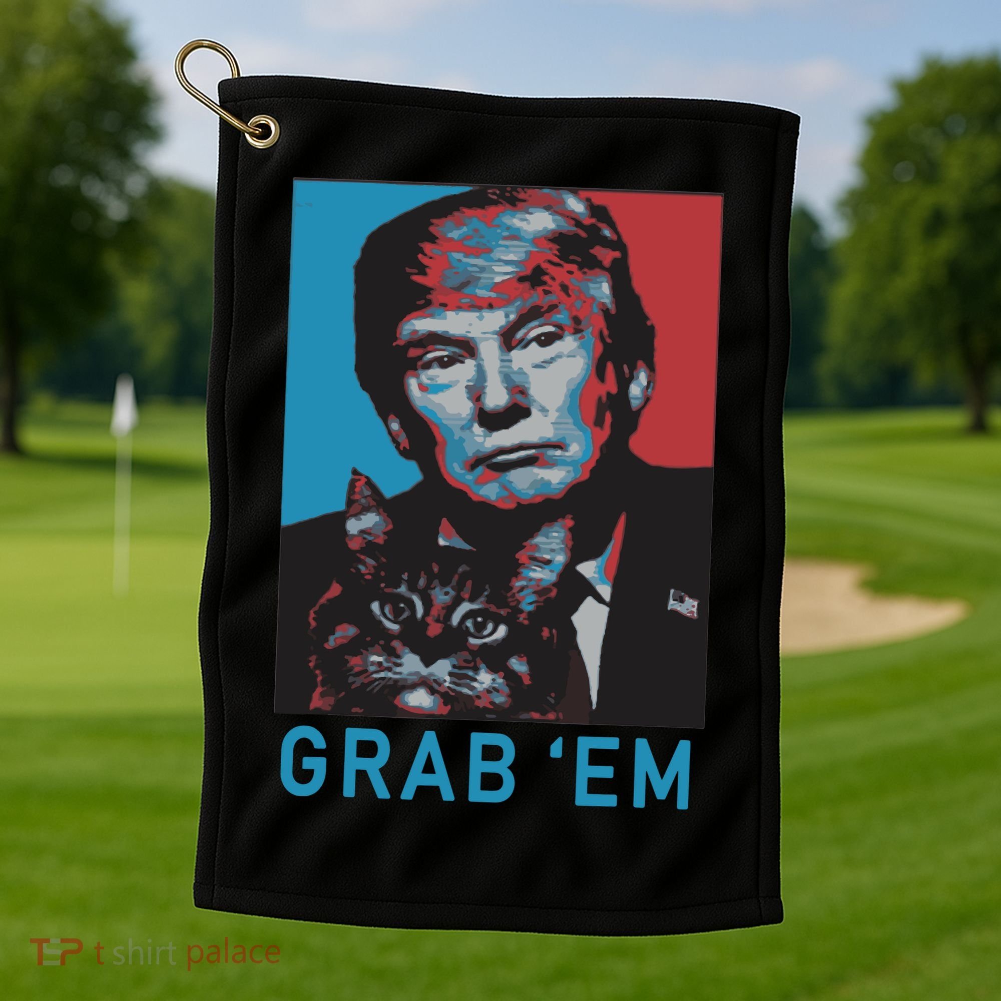 Funny Trump Cat Grab Em Cat Golf Towel