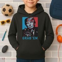 Funny Trump Cat Grab Em Cat Kids Hoodie thumb 2