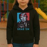 Funny Trump Cat Grab Em Cat Kids Hoodie thumb 3