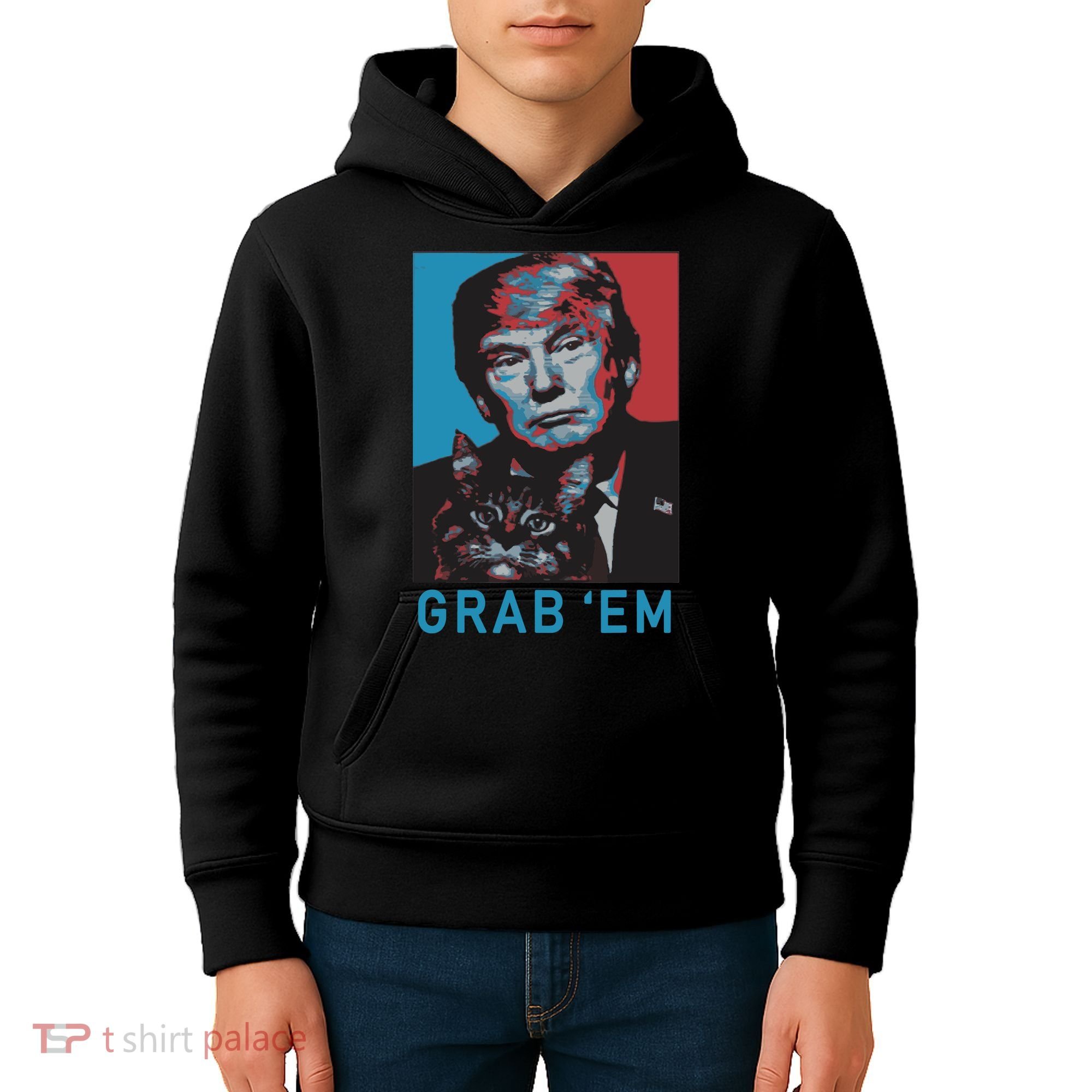 Funny Trump Cat Grab Em Cat Kids Hoodie