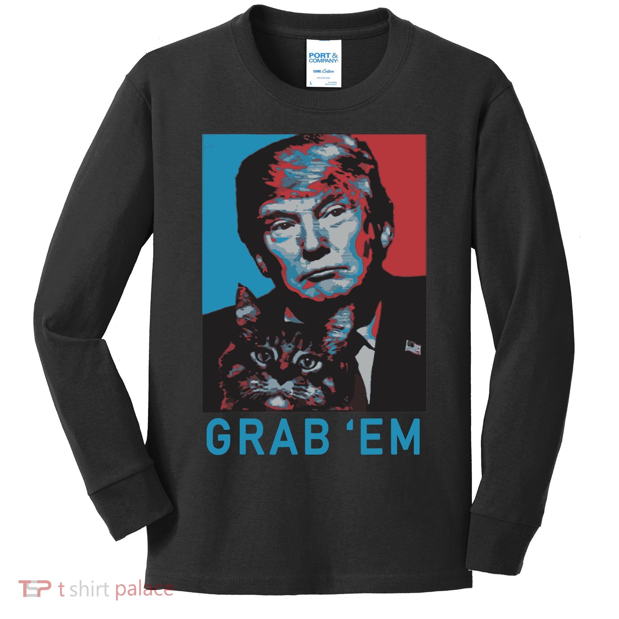 Funny Trump Cat Grab Em Cat Kids Long Sleeve Shirt