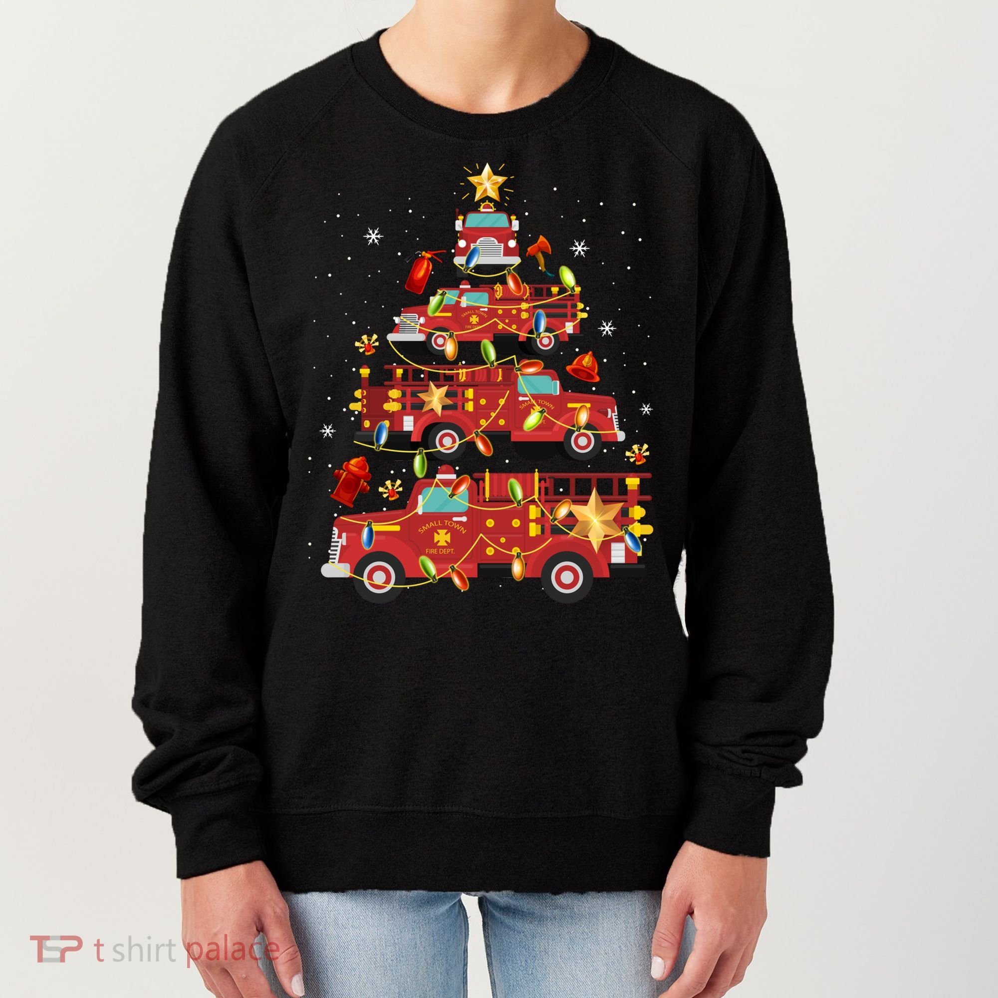 Fire Truck Christmas Tree Firefighter Xmas Fire Pajamas Gift Women's Sweatshirt