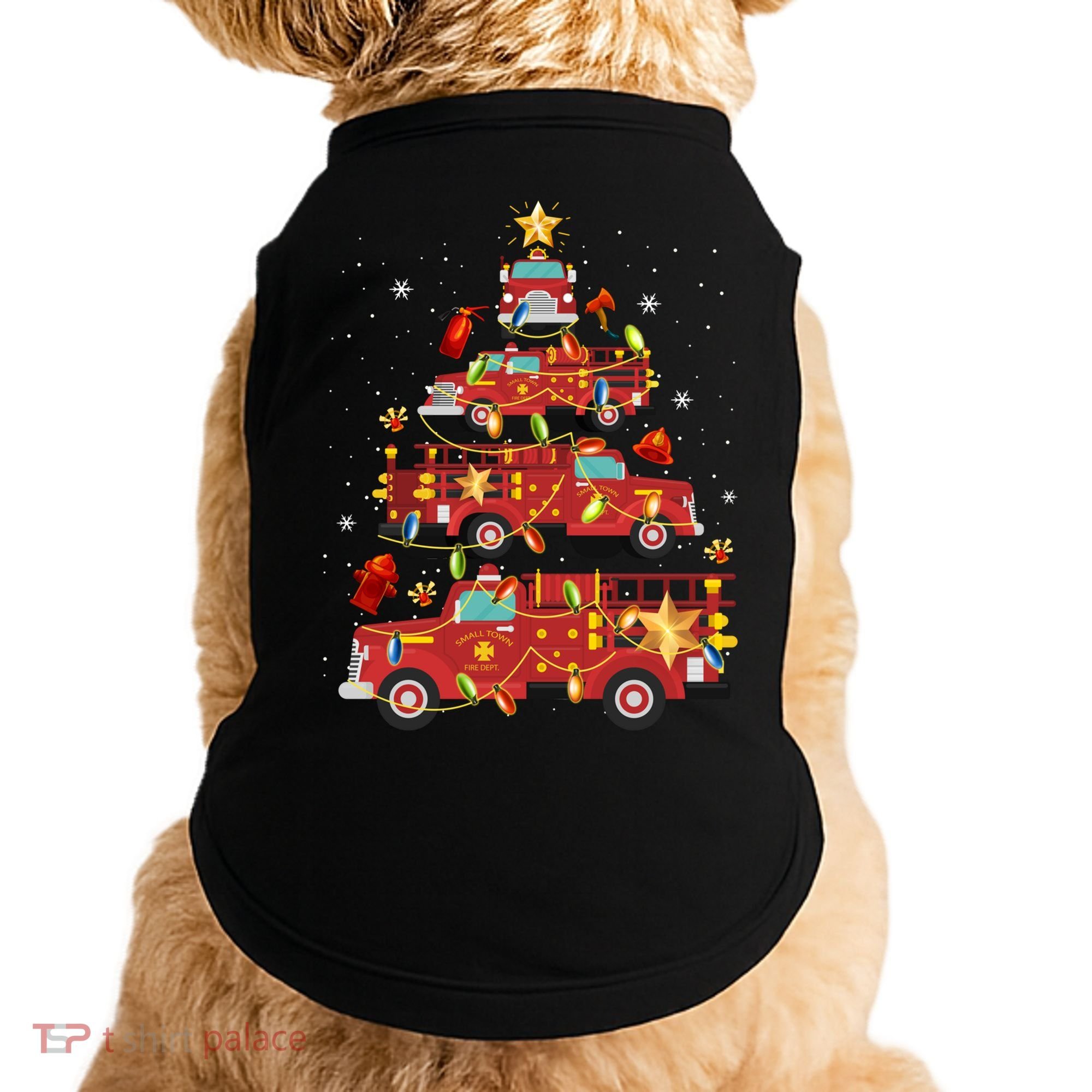 Fire Truck Christmas Tree Firefighter Xmas Fire Pajamas Gift Doggie Tank