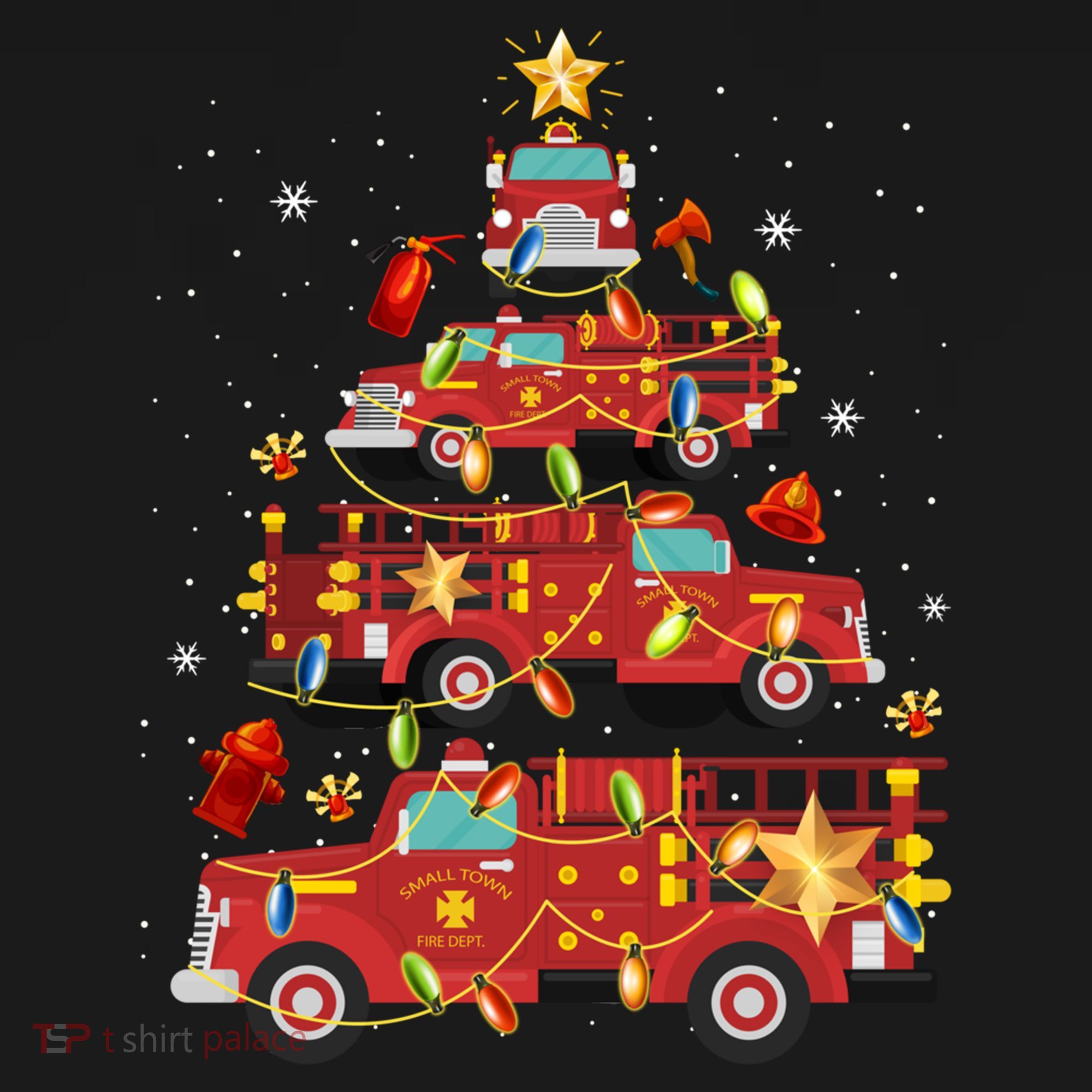 Fire Truck Christmas Tree Firefighter Xmas Fire Pajamas Gift Bucket Hat