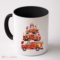 Fire Truck Christmas Tree Firefighter Xmas Fire Pajamas Gift Coffee Mug thumb 0