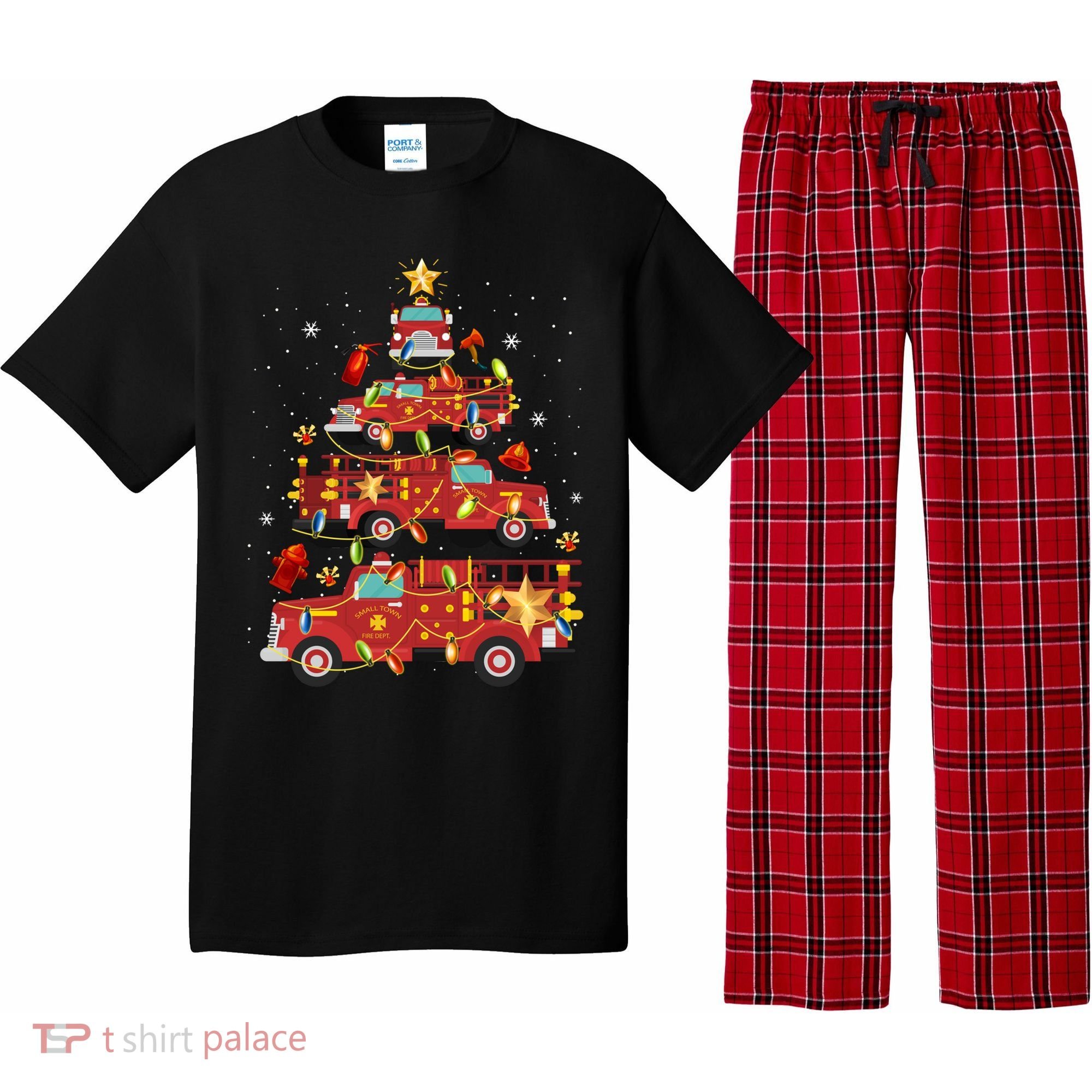 Fire Truck Christmas Tree Firefighter Xmas Fire Pajamas Gift Pajama Set