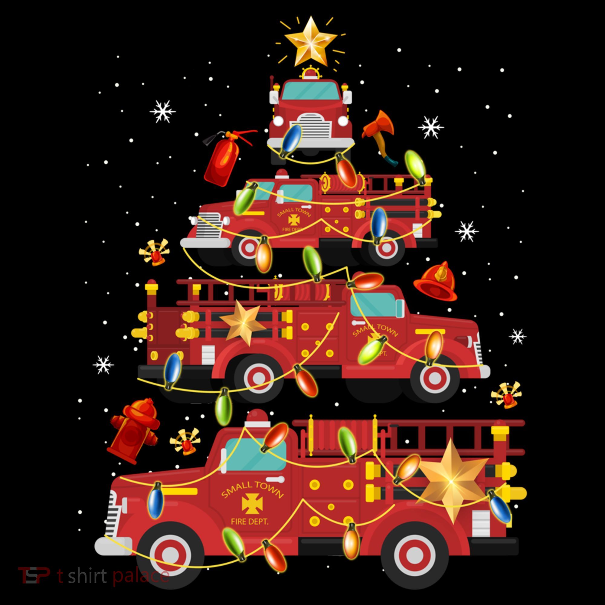 Fire Truck Christmas Tree Firefighter Xmas Fire Pajamas Gift Women's Hoodie