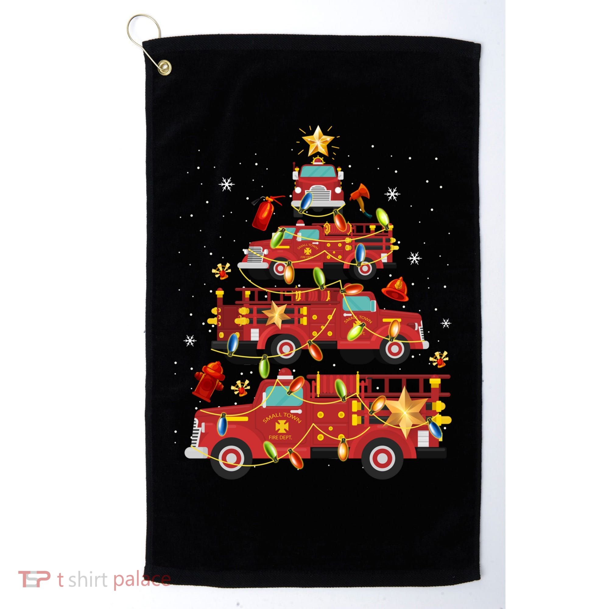 Fire Truck Christmas Tree Firefighter Xmas Fire Pajamas Gift Golf Towel