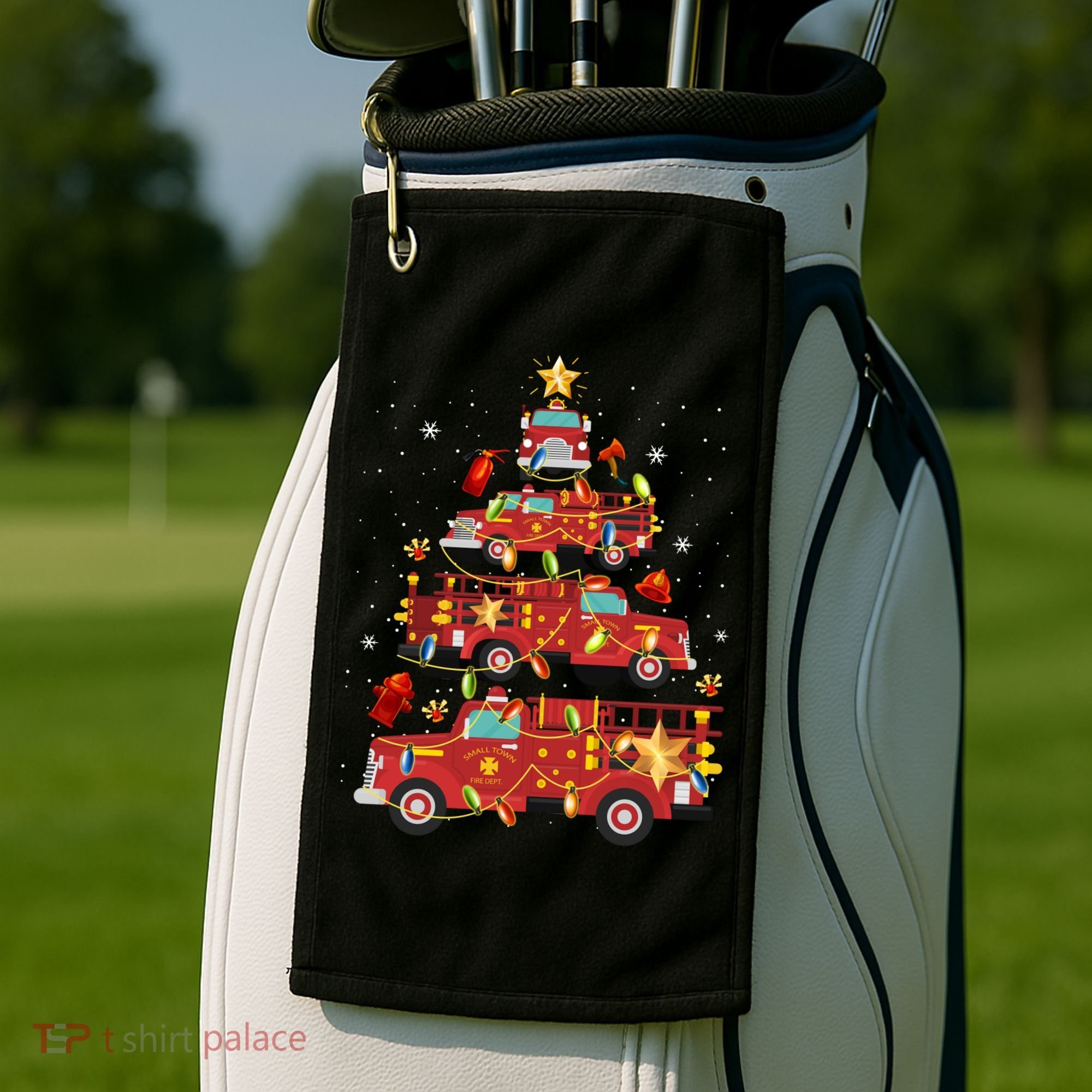 Fire Truck Christmas Tree Firefighter Xmas Fire Pajamas Gift Golf Towel