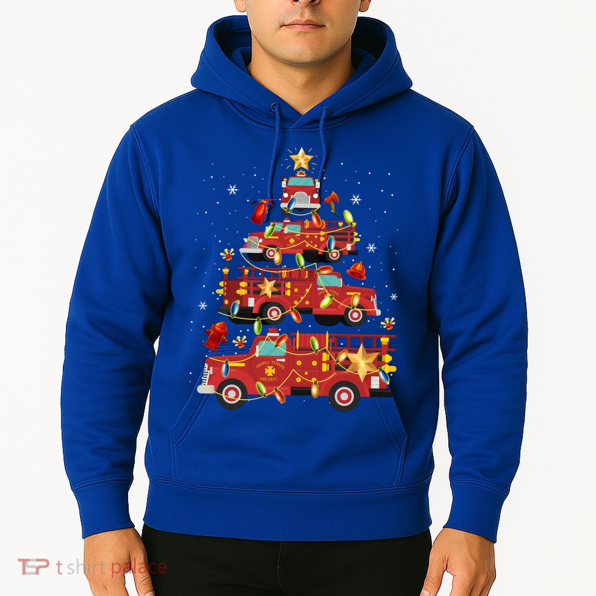 Fire Truck Christmas Tree Firefighter Xmas Fire Pajamas Gift Hoodie