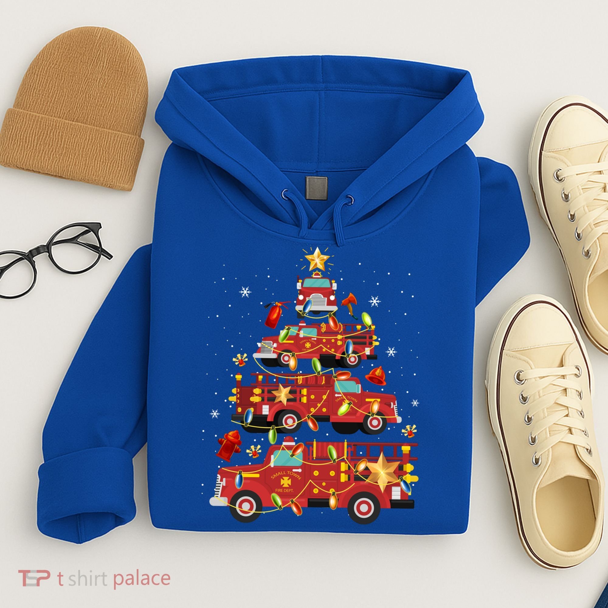 Fire Truck Christmas Tree Firefighter Xmas Fire Pajamas Gift Hoodie