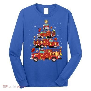 Fire Truck Christmas Tree Firefighter Xmas Fire Pajamas Gift Long Sleeve Shirt