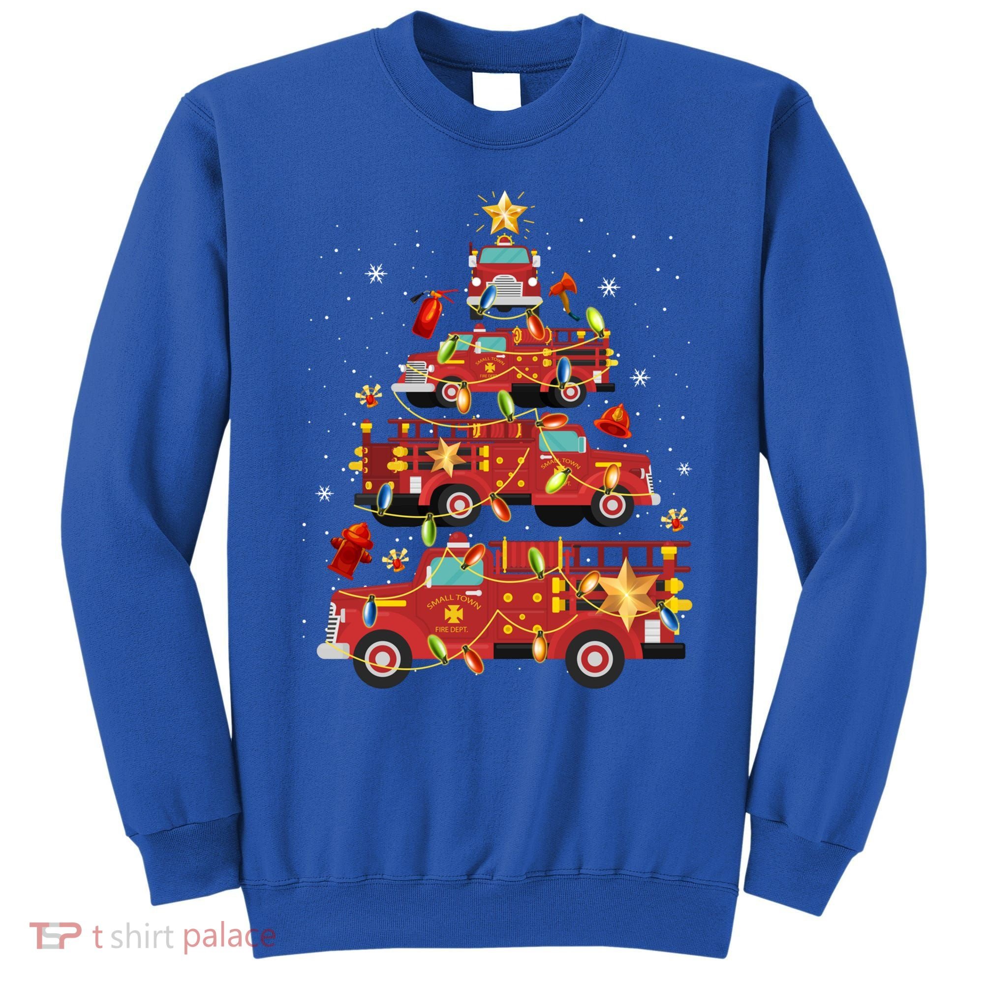 Fire Truck Christmas Tree Firefighter Xmas Fire Pajamas Gift Sweatshirt