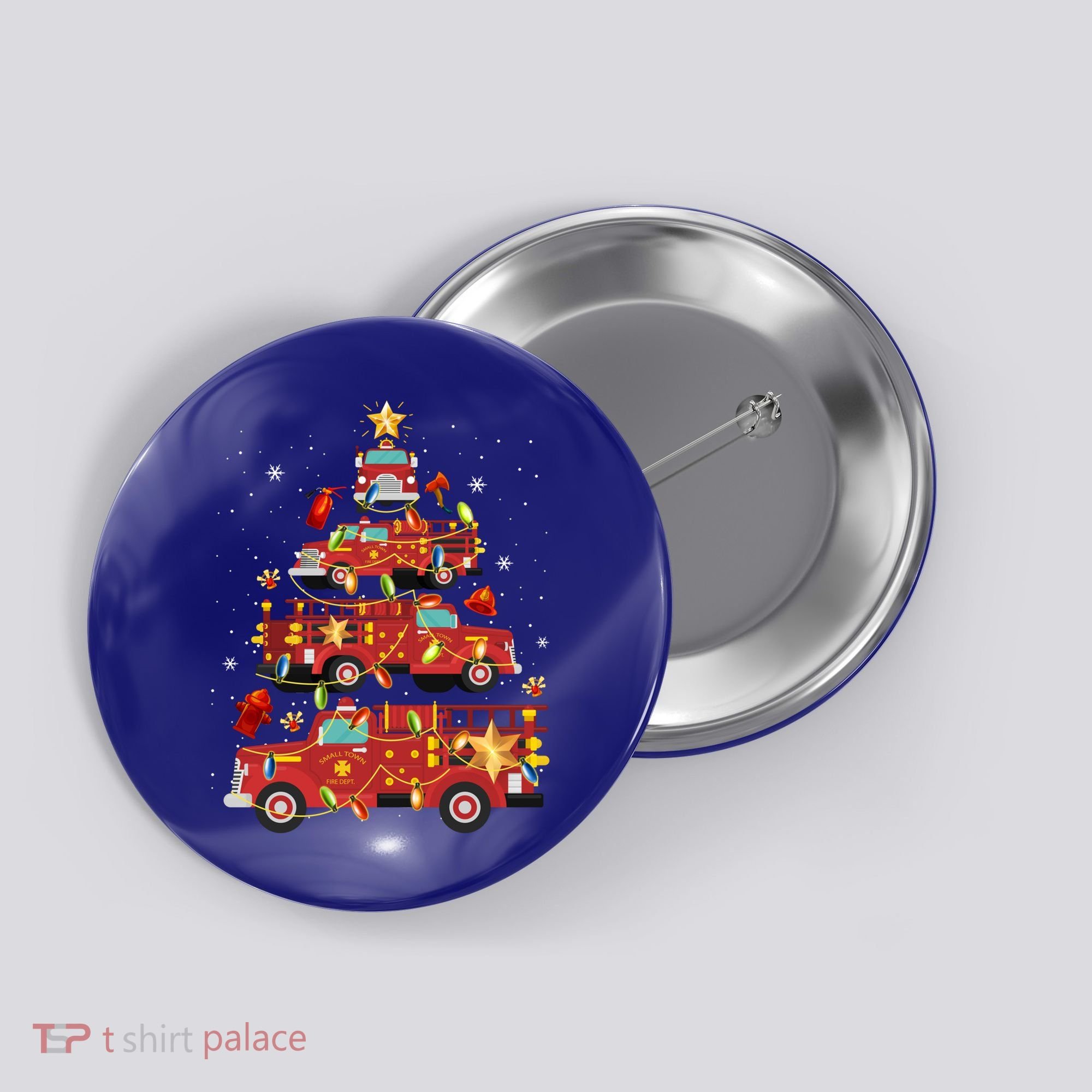 Fire Truck Christmas Tree Firefighter Xmas Fire Pajamas Gift Button