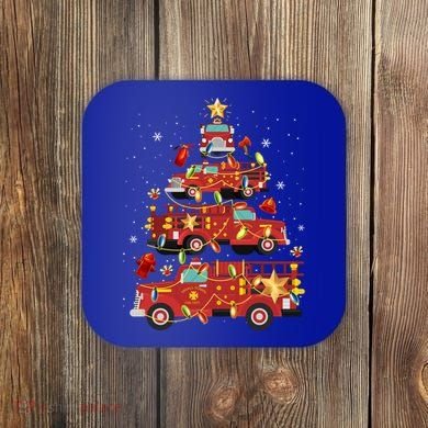 Fire Truck Christmas Tree Firefighter Xmas Fire Pajamas Gift Coaster